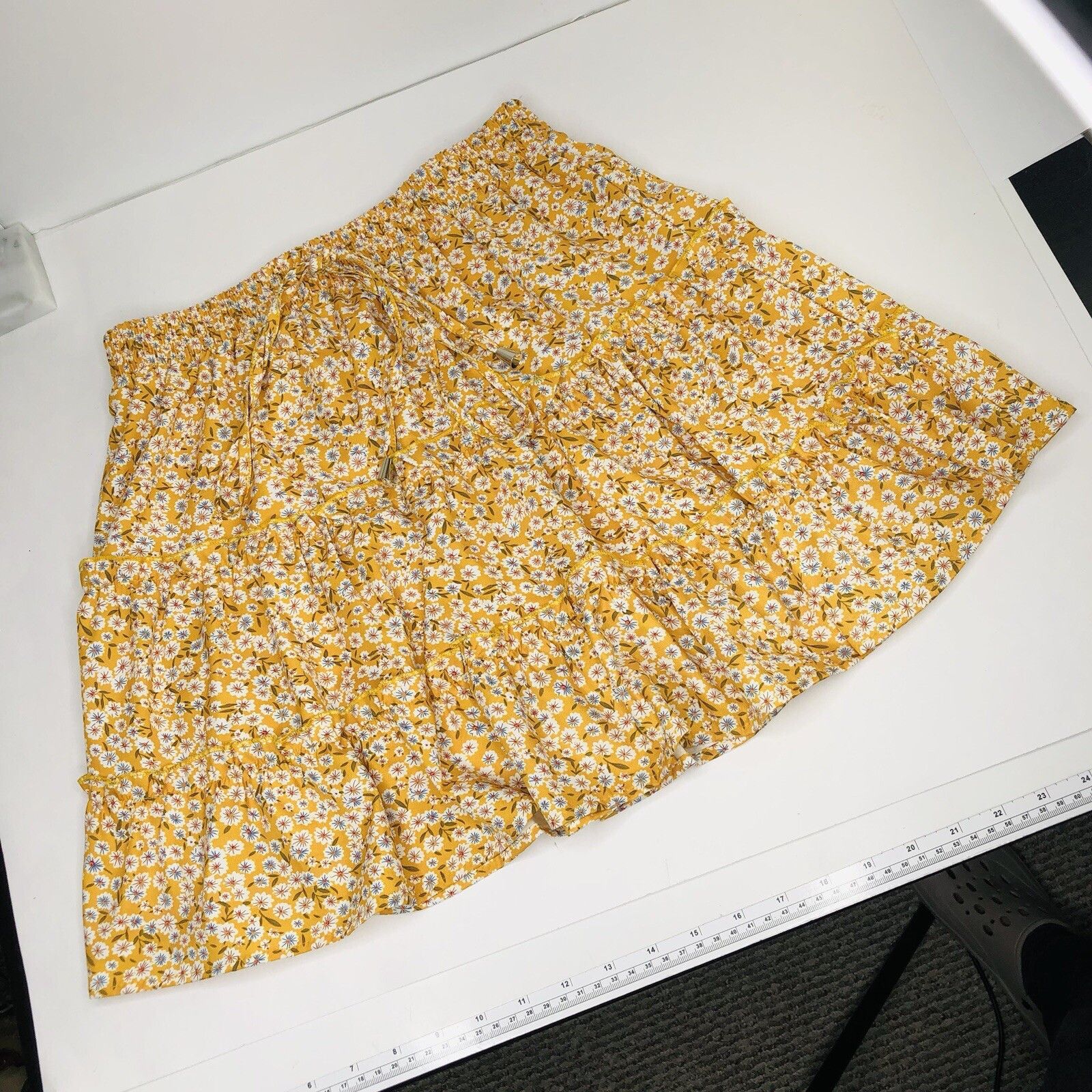 Other Womens Teen Tired Yellow Floral Print Skirt Sz S Elastic Size 27" / US 4 / IT 40 - 3 Thumbnail
