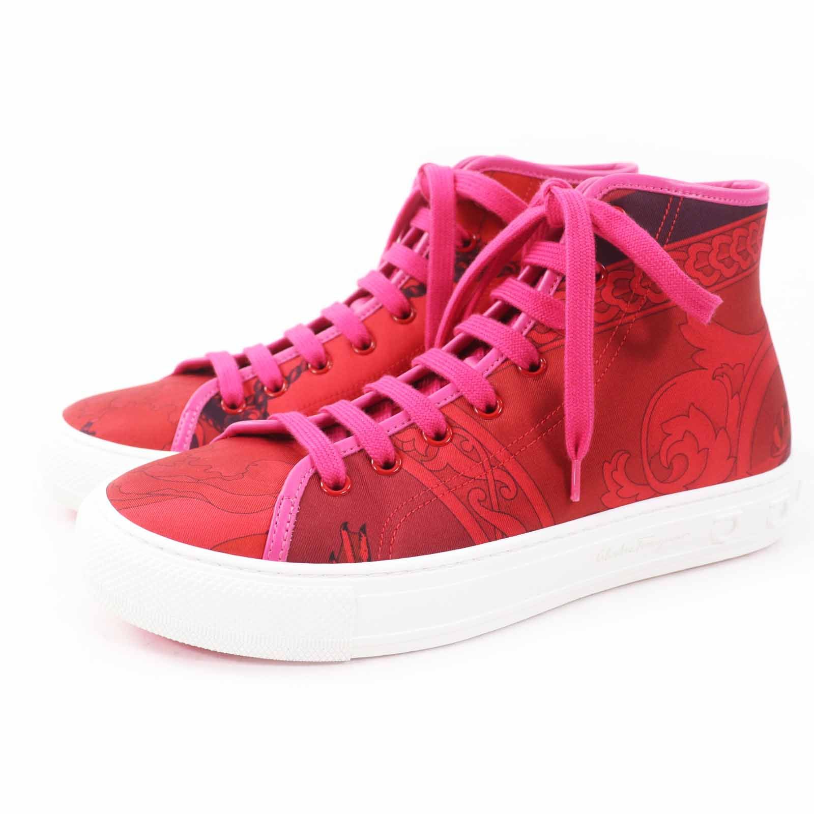 Salvatore Ferragamo Salvatore Ferragamo Mafalda 1 Fabric Leather High Cut Sneakers Leather Shoes in Red, Women's