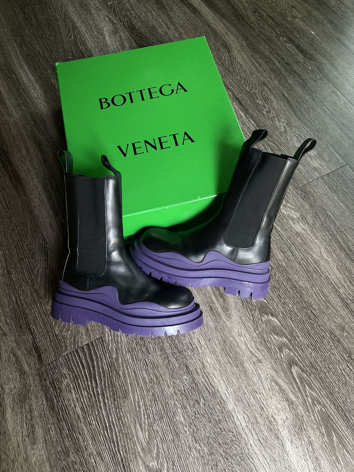 image of Bottega Veneta Tire Boots Purple Black, Men's (Size 9)