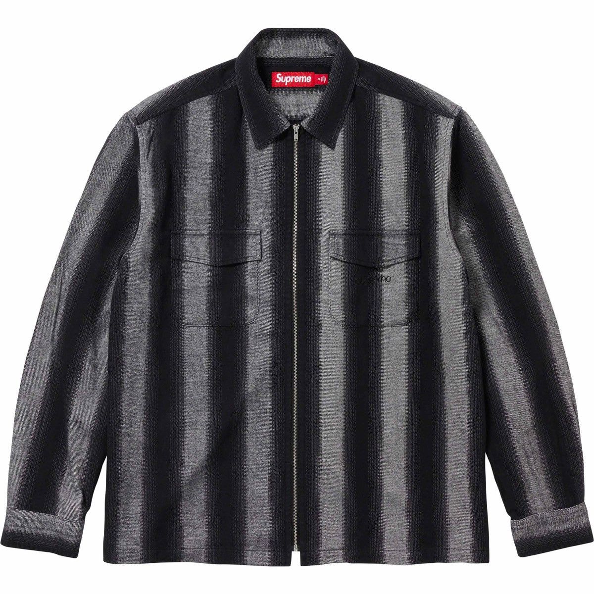 image of Supreme Stripe Flannel Zip Up Shirt in Black, Men's (Size Small)