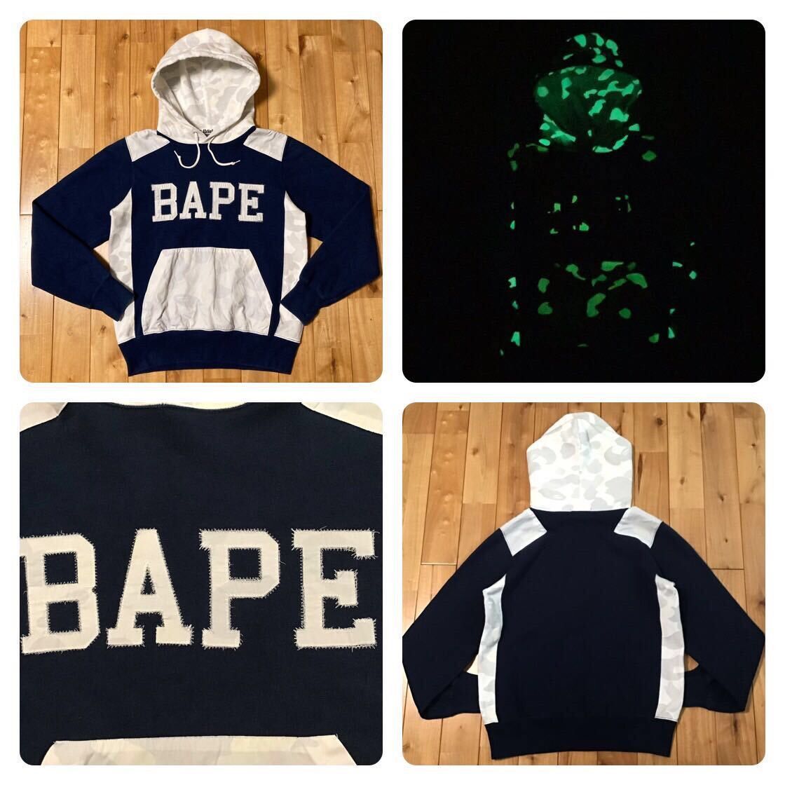 image of Glow In The Dark Bape City Camo Pullover Hoodie Ape in Navy/White, Men's (Size Medium)