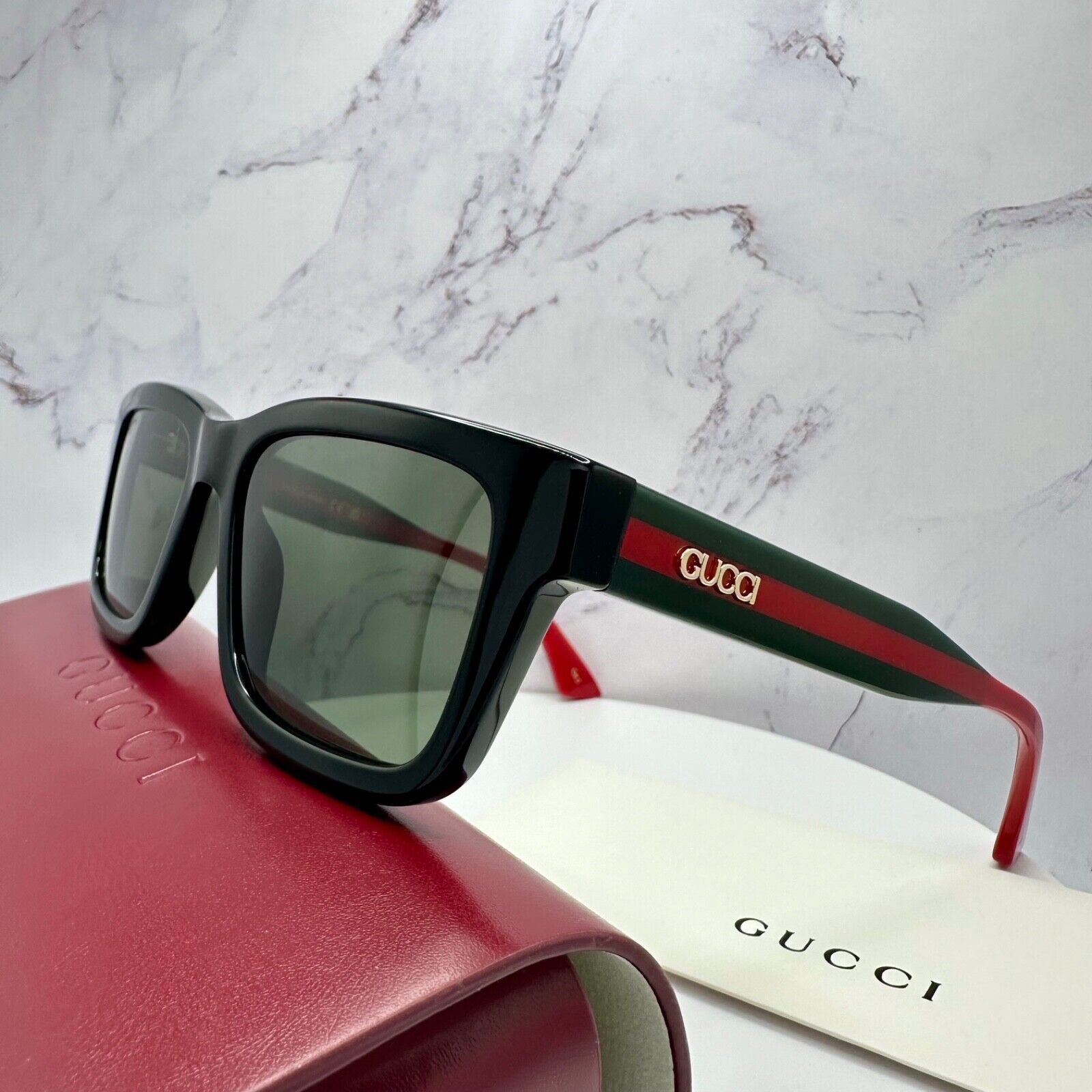 Gucci New GUCCI Sunglasses Black Gold 3D Metal Logo Square Size ONE SIZE - 13 Thumbnail