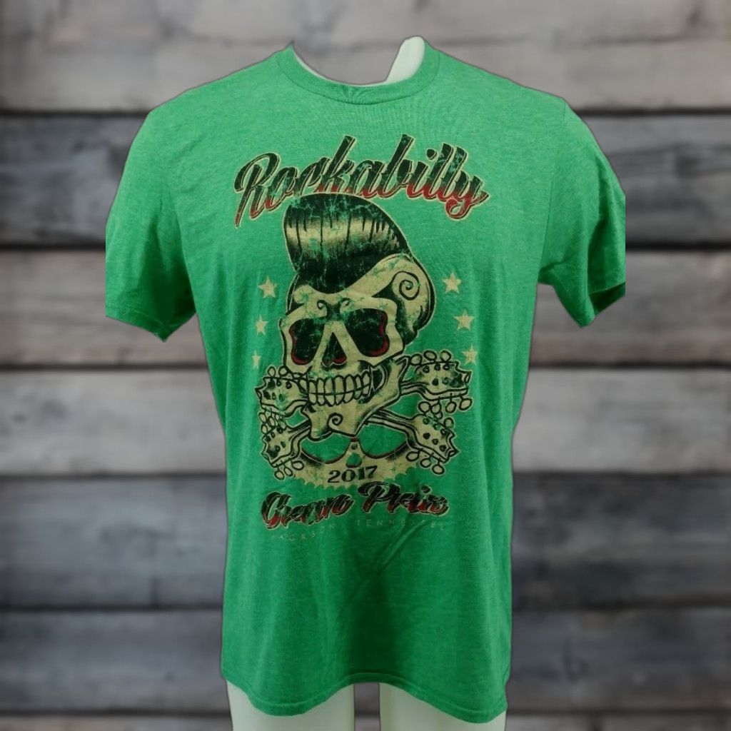Anvil Rockabilly Jackson TN Grand Prix 2017 Green Shirt Size Large Shirt Men Cotton Blend Crew Neck Short Sleeve Solid Anvil Regular Vintage No Size US L / EU 52-54 / 3 - 1 Thumbnail