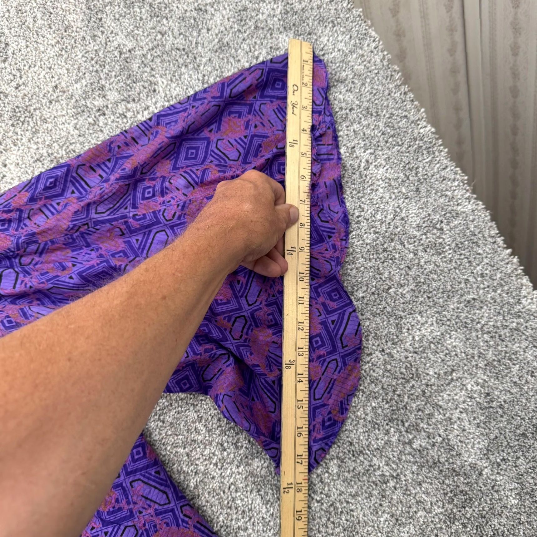 Vintage VINTAGE Boho Silk Blouse XL Purple Geometric Kimono Sleeve 3/4 Flutter V-Neck Women Adults Festival Whimsigoth Bohemian Size XL / US 12-14 / IT 48-50 - 5 Thumbnail