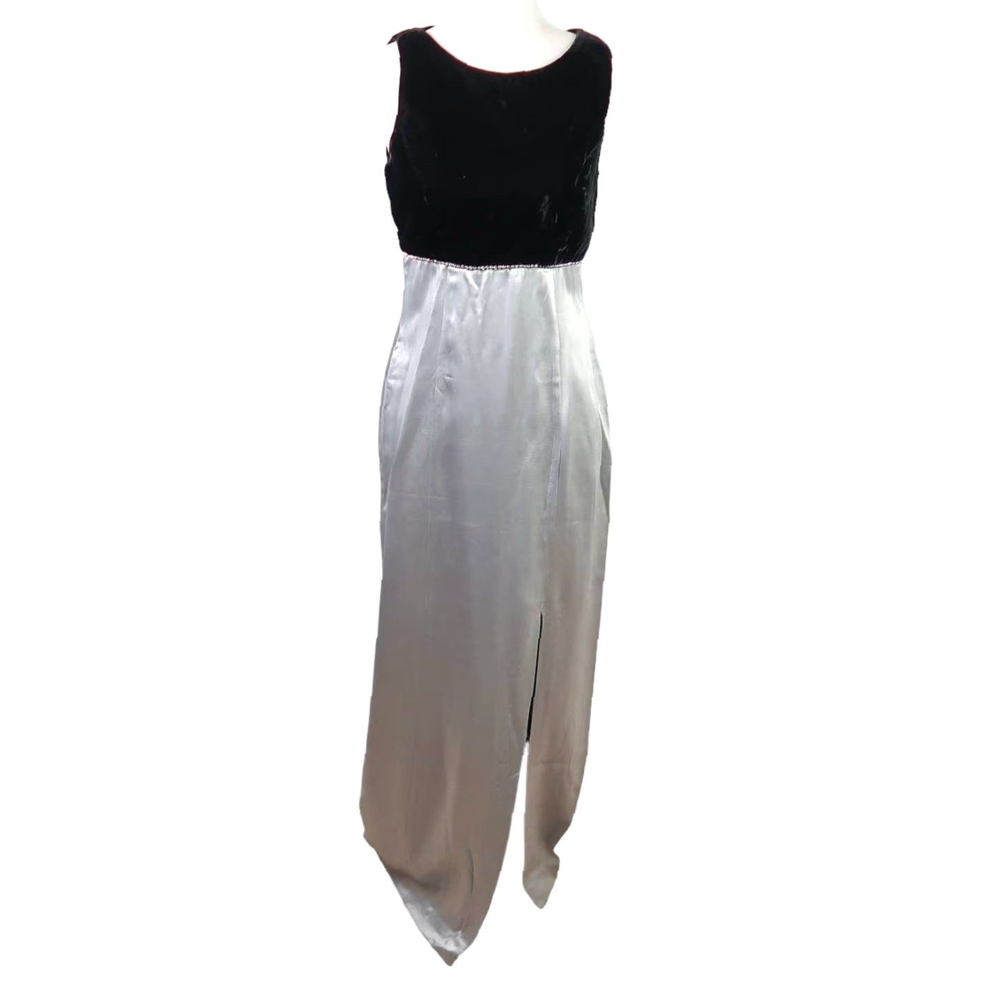Velvet VINTAGE Blondie and Me Maxi Dress Evening Velvet Satin Black Silver 1990s Size 8 Women's Size M / US 6-8 / IT 42-44 - 2 Thumbnail