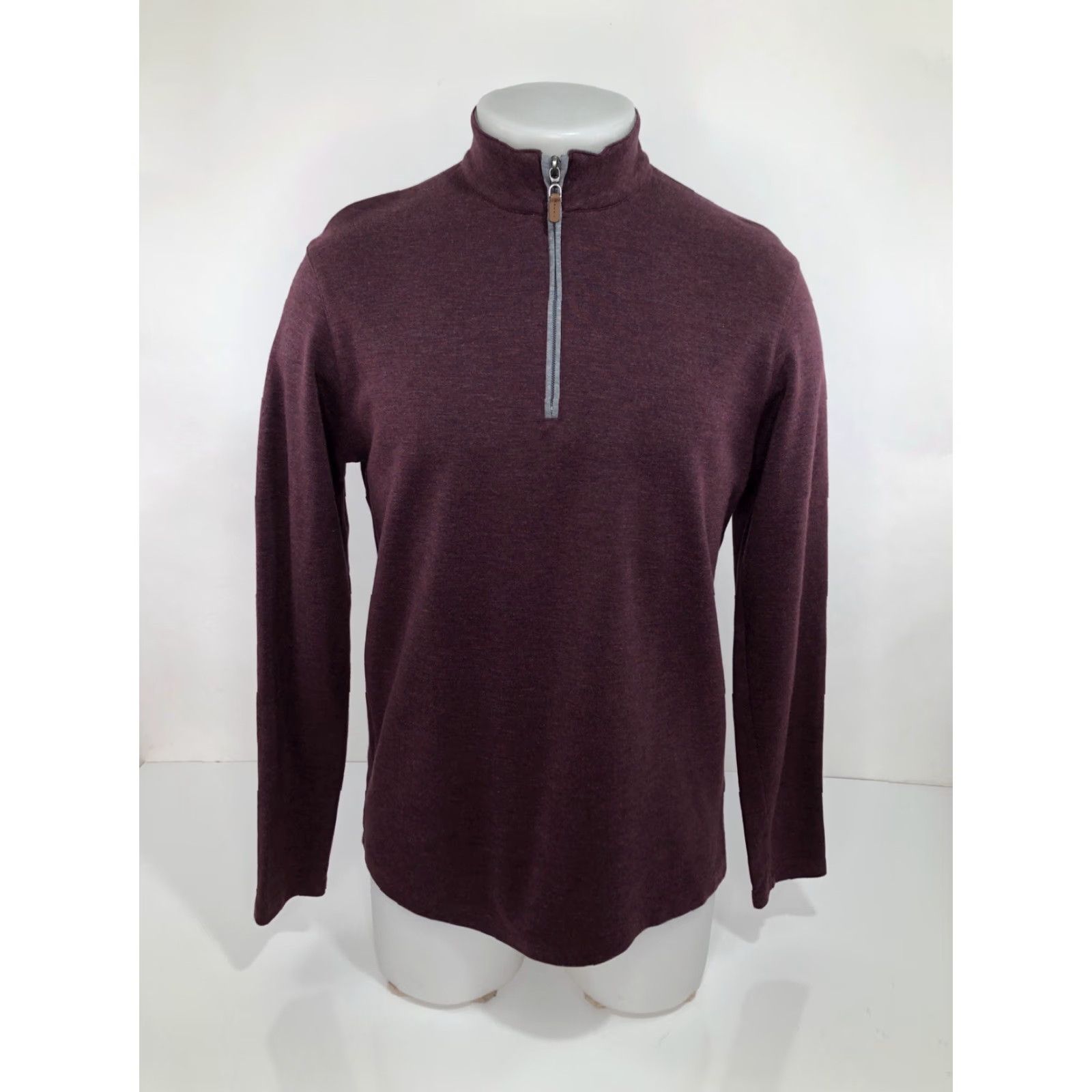 Mizzen+Main MIZZEN + MAIN Sweater Shirt Mens M Maroon Zip Neck Trim Fit Performance Pullover Knit Knitwear Modern Merino? Size US M / EU 48-50 / 2 - 2 Thumbnail