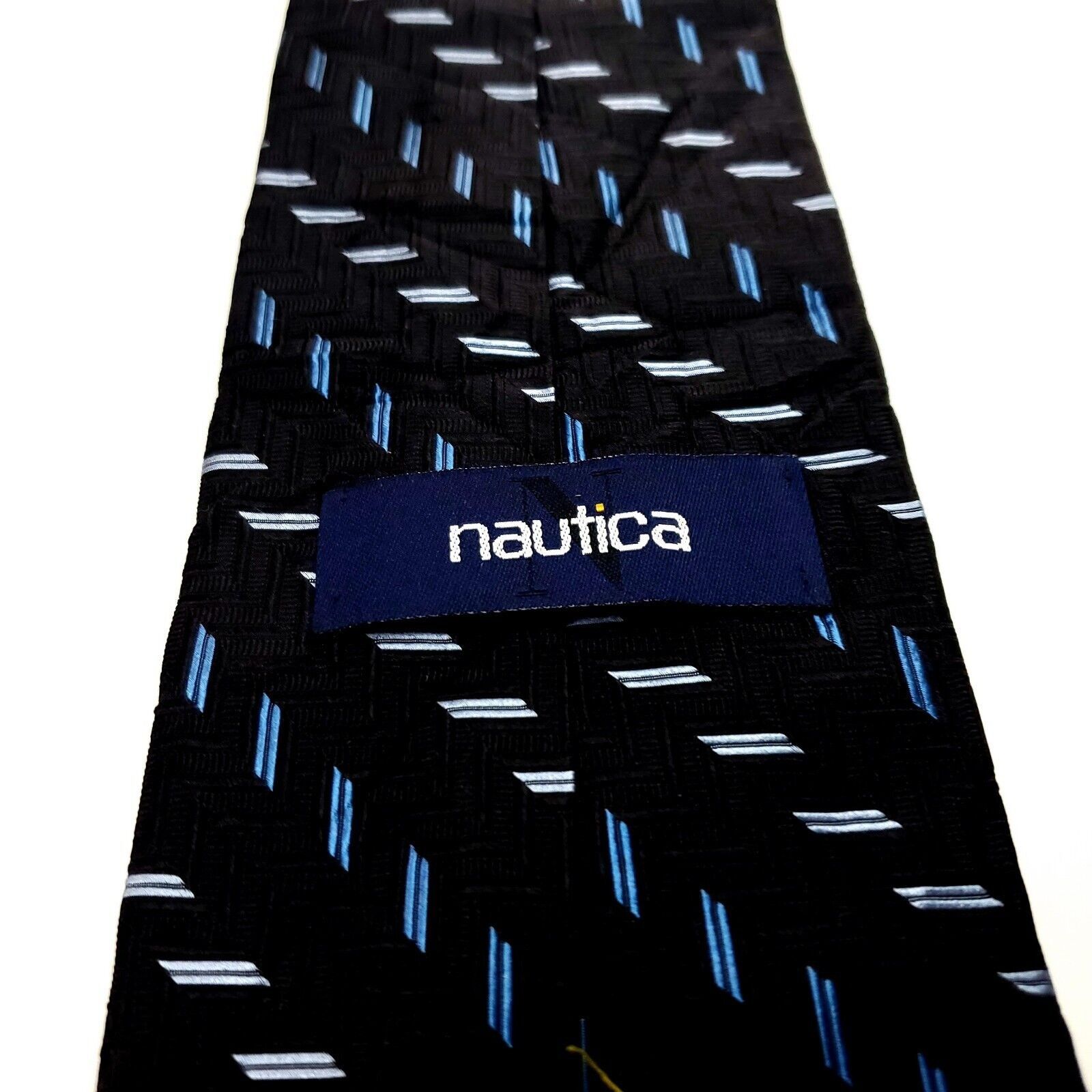 Nautica Nautica Black Silk Tie Woven Geometric Size ONE SIZE - 5 Thumbnail