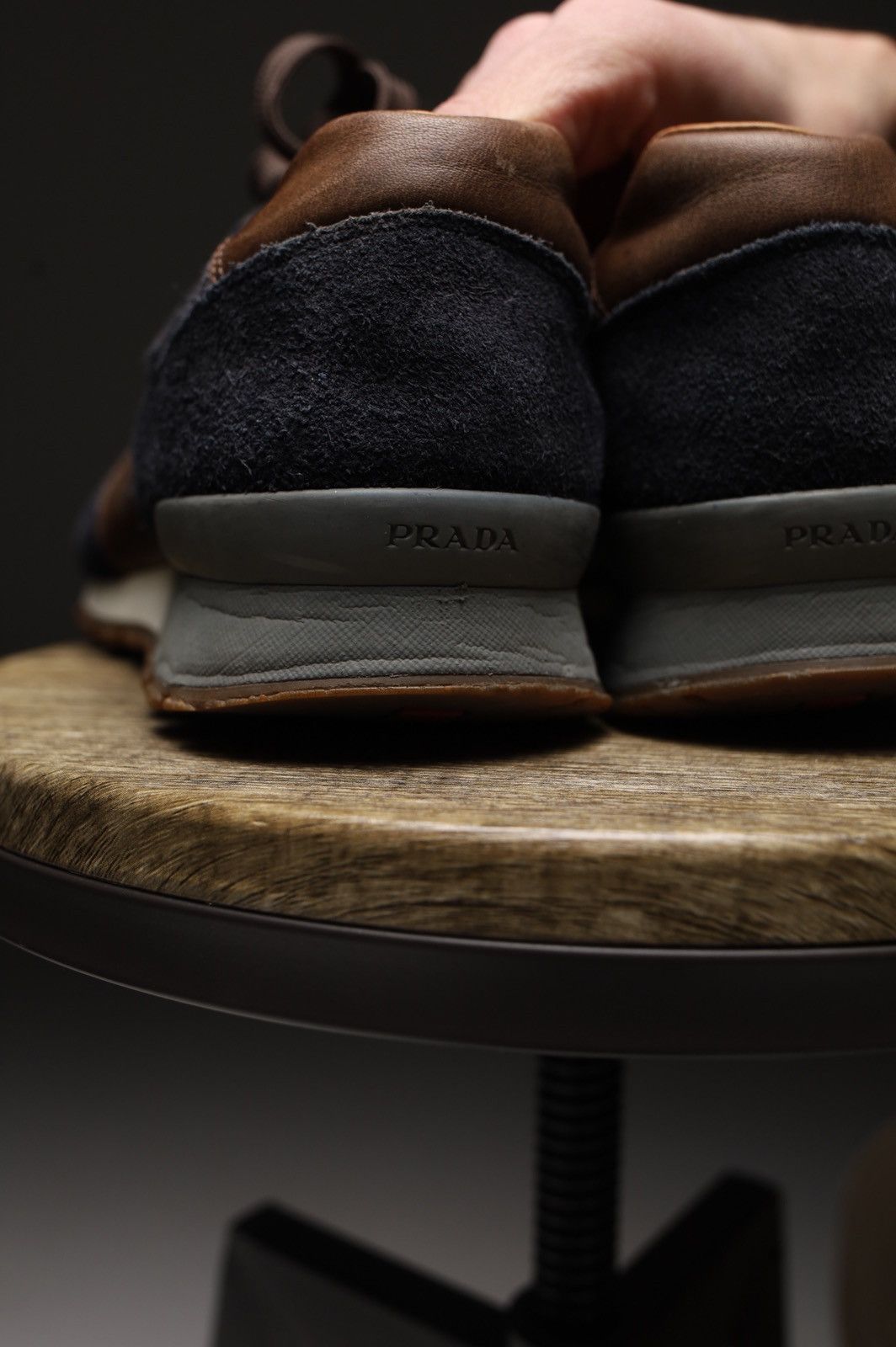 Prada Prada Navy Blue/Brown Suede and Leather Low Top Sneakers Size US 8 / EU 41 - 7 Thumbnail