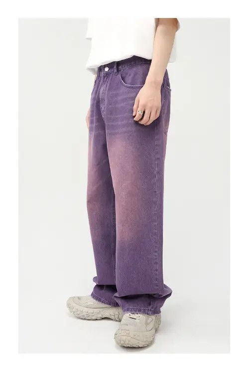 Japanese Brand Men's washed vintage straight purple wide-leg jeans Size US 32 / EU 48 - 4 Thumbnail
