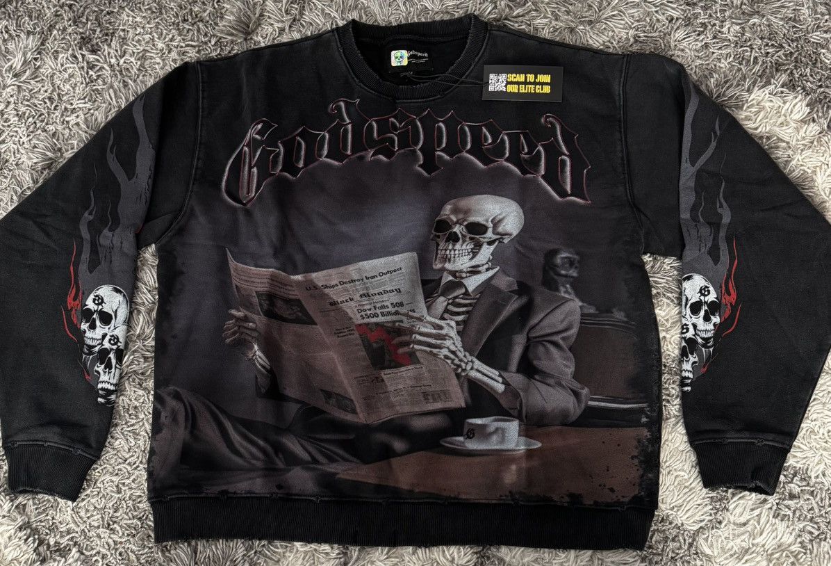 GODSPEED “BLACK MONDAY” SWEATSHIRT in Black Washed (Medium)
