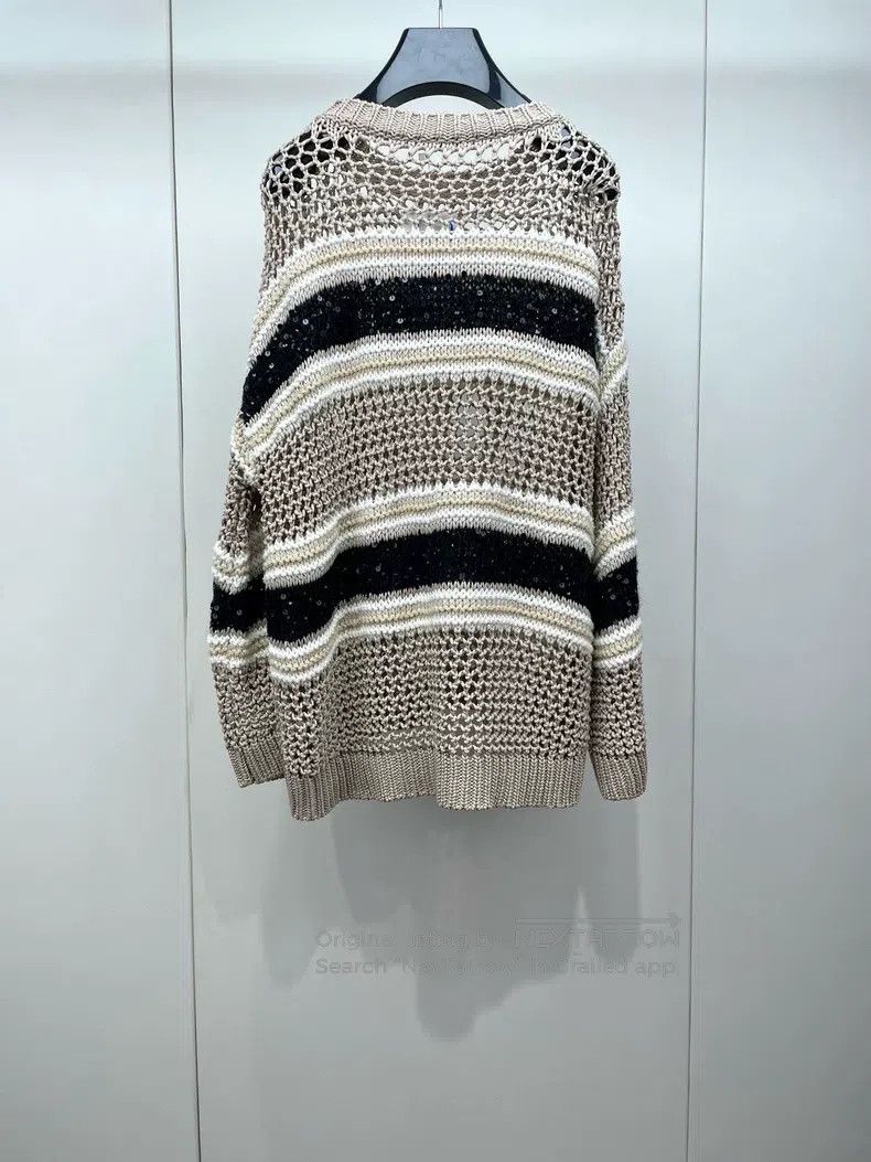 Brunello Cucinelli Brunello Cucinelli Glitter Patchwork Openwork Knit Sweater Size M / US 6-8 / IT 42-44 - 2 Thumbnail
