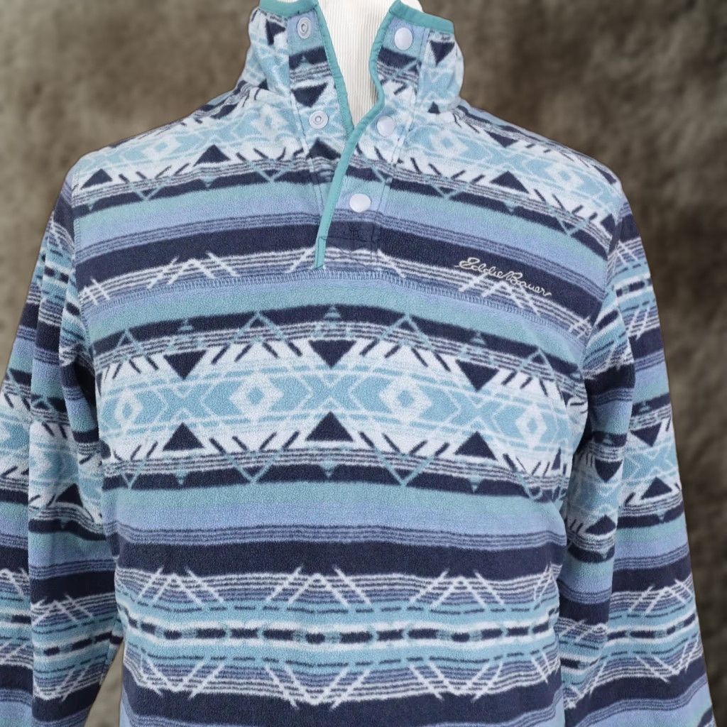 Eddie Bauer VINTAGE Eddie Bauer Pullover Mens Medium Blue Aztec Fleece Geometric Outdoors Size US M / EU 48-50 / 2 - 1 Thumbnail