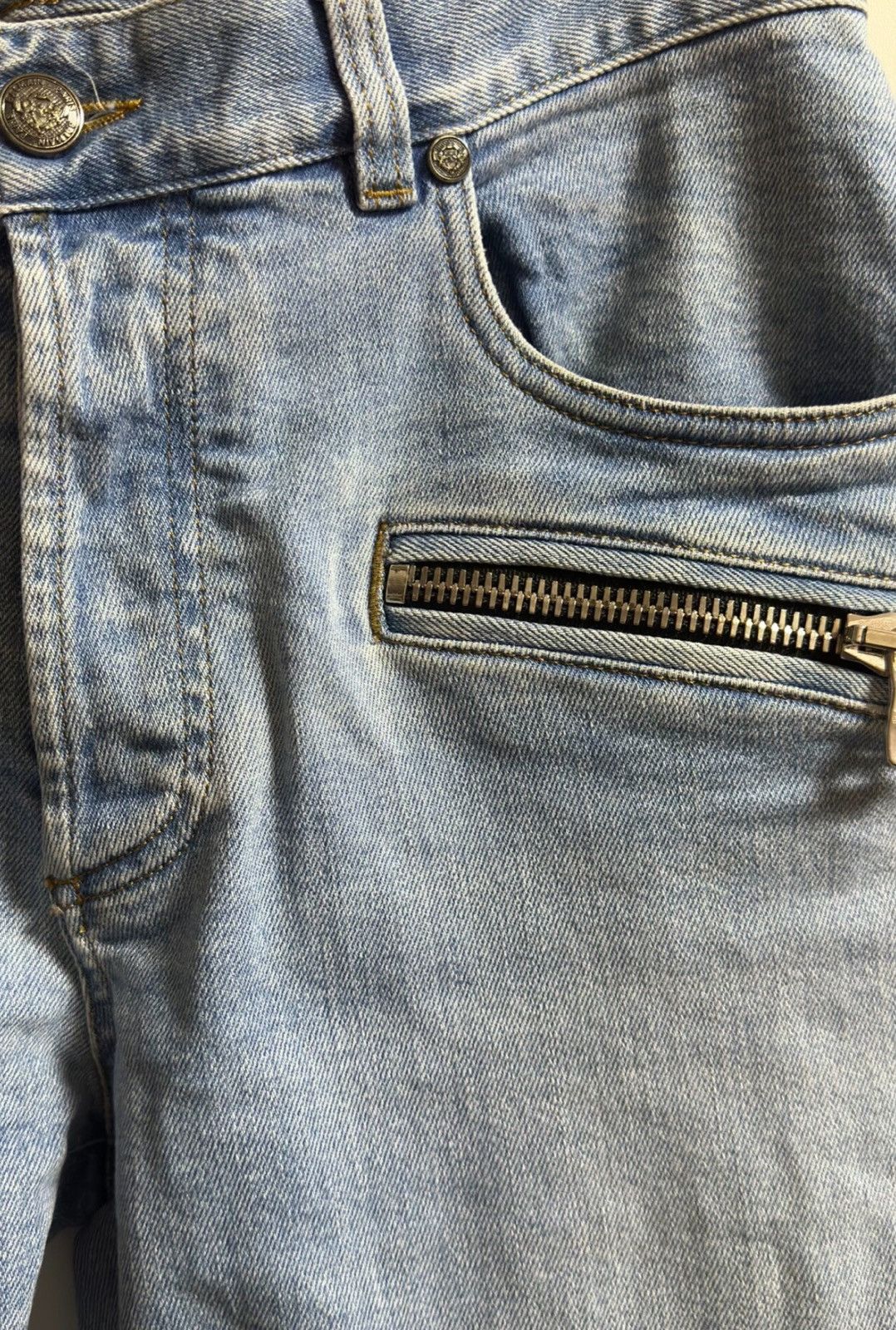 Balmain Balmain Light Blue Washed Moto Denim Pants Size US 31 - 3 Thumbnail