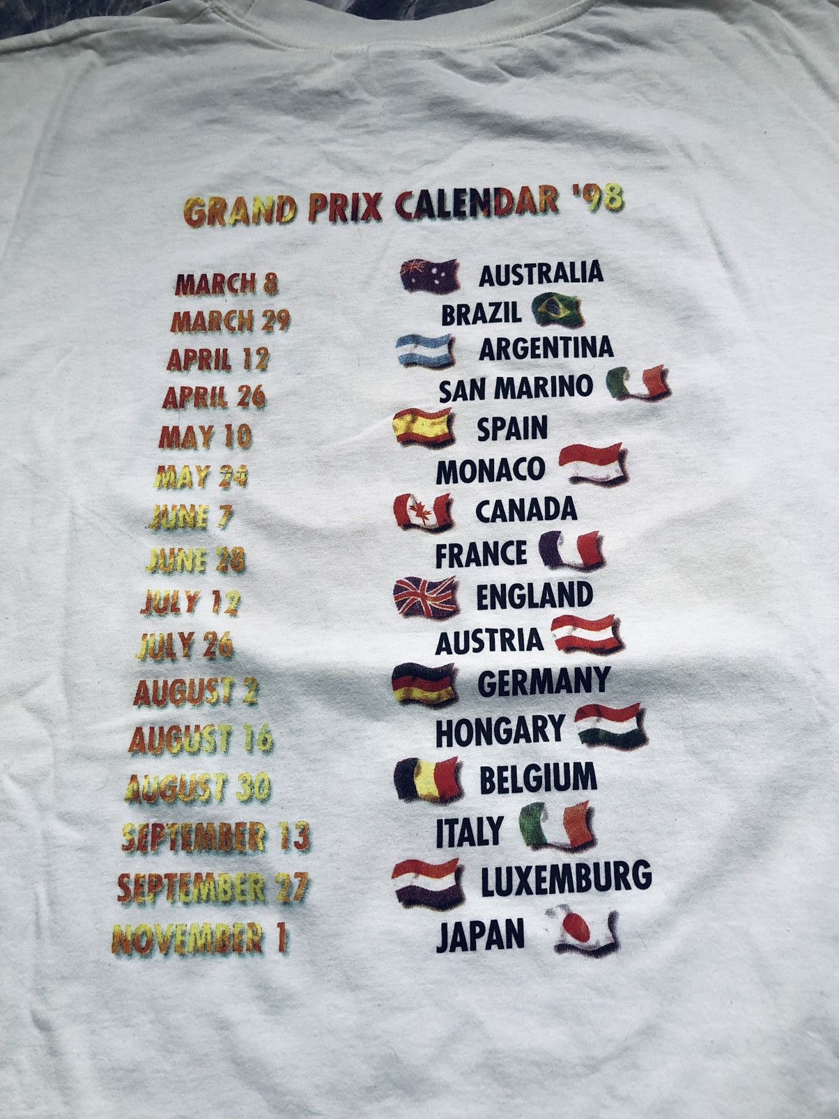 Other Vintage Formula 1 Grand Prix Calendar 1998 T-Shirt Size US XL / EU 56 / 4 - 4 Thumbnail