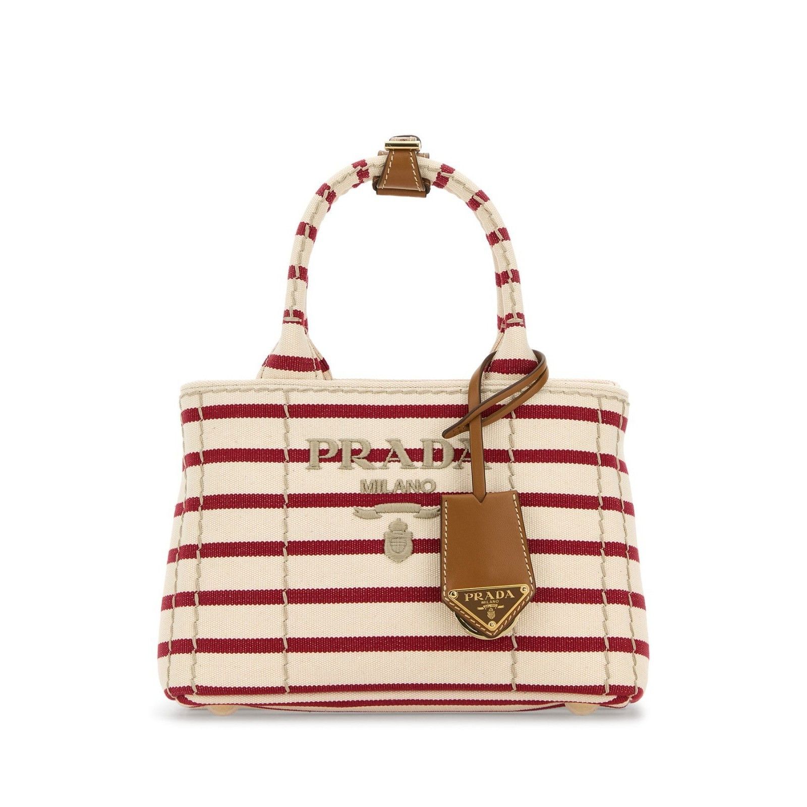 Prada PRADA Striped Embroidered White Red Canvas Shopper Top Handl Size ONE SIZE - 1 Thumbnail