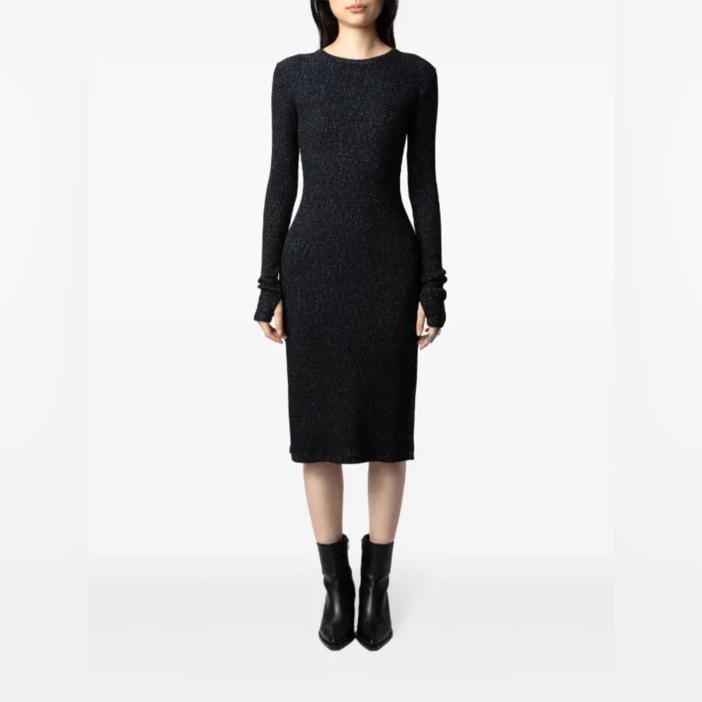 Zadig & Voltaire Zadig & Voltaire Ruby Heavy Rib Lurex Midi Dress Black Spar Size L / US 10 / IT 46 - 2 Thumbnail
