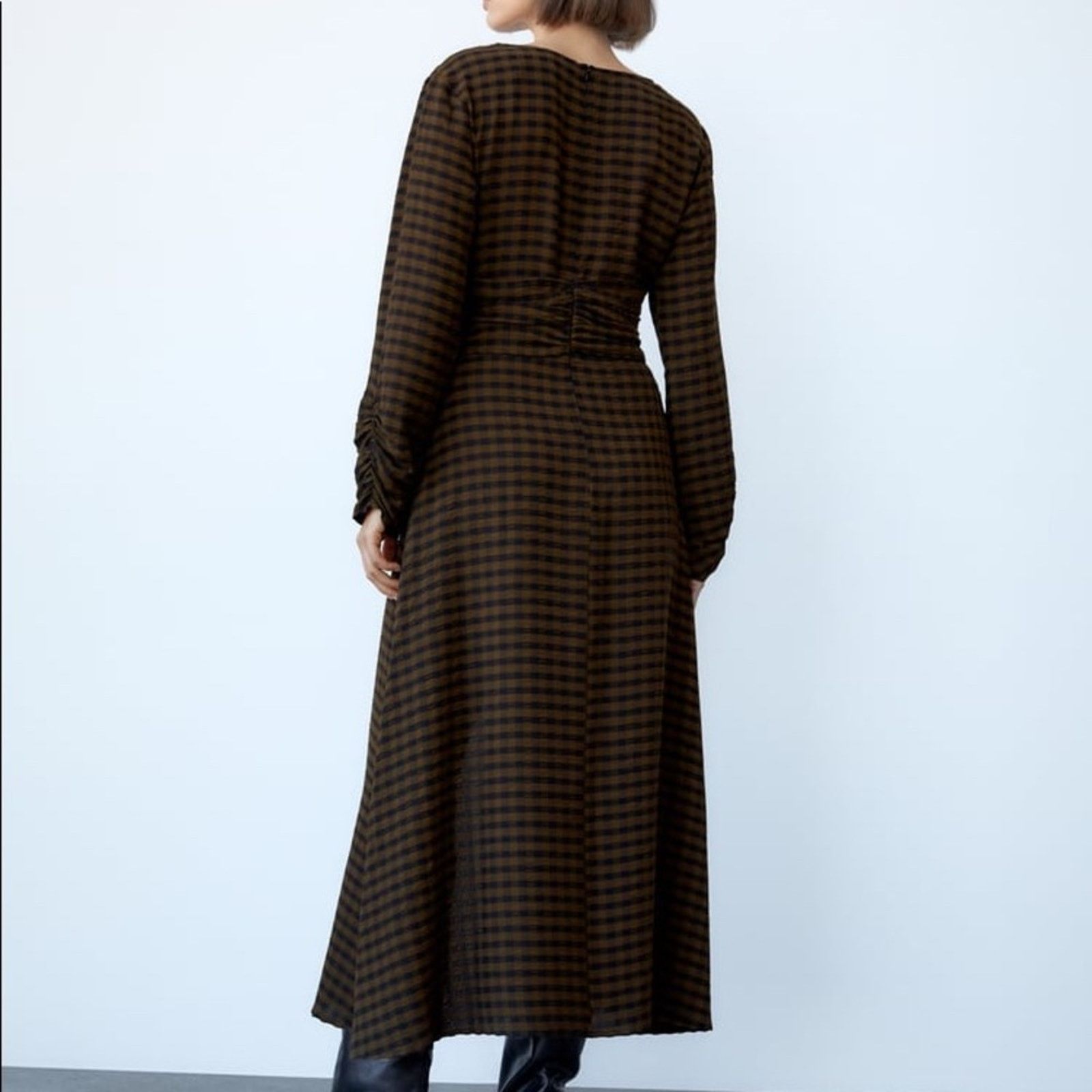 Zara ZARA DRAPED PLAID DRESS BLACK / GREEN Size XS / US 0-2 / IT 36-38 - 7 Thumbnail