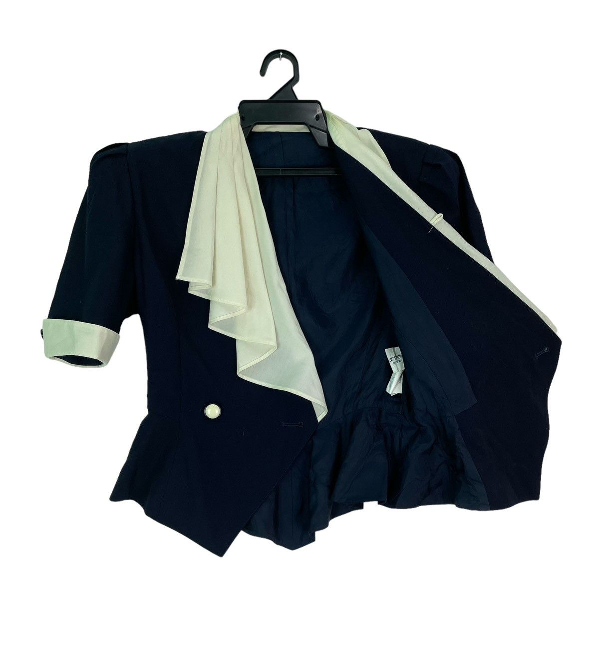 Courreges × Vintage Vtg 90s COURREGES pleated collar crop blazer jacket Size ONE SIZE - 2 Thumbnail