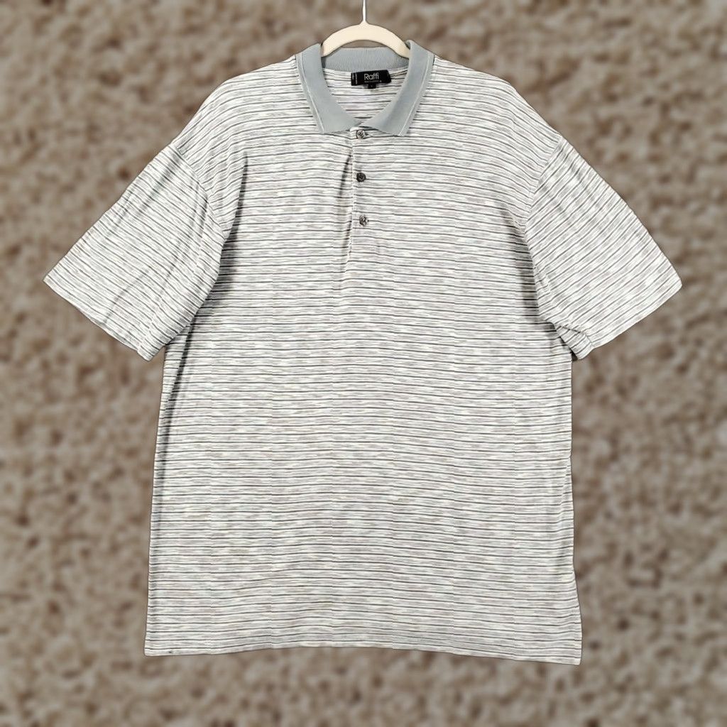 Vintage VINTAGE Raffi Polo Shirt Mens Large White Blue Striped Cotton Pullover Lightweight Classic Golf Size US L / EU 52-54 / 3 - 1 Thumbnail