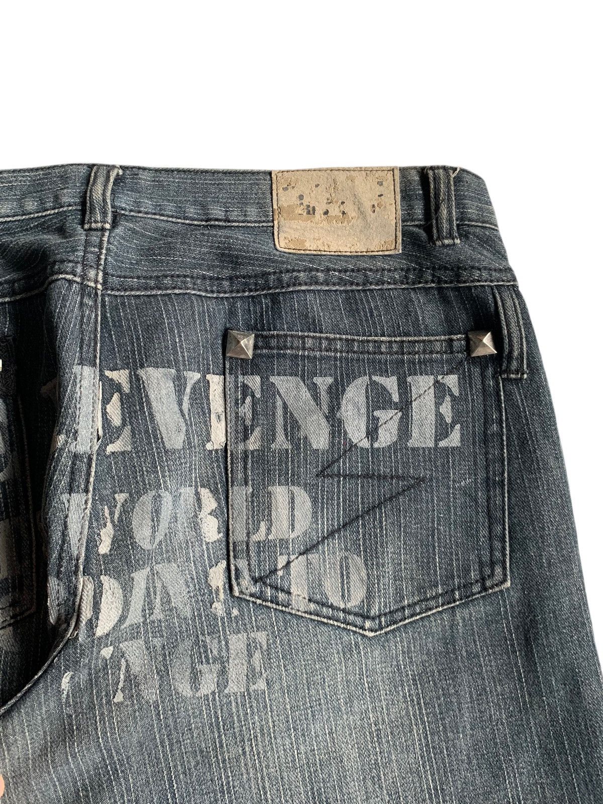 If Six Was Nine Sex Pot Revenge Skull Punk Bondage Style Distressed Denim☠️🎌 Size US 33 - 12 Thumbnail