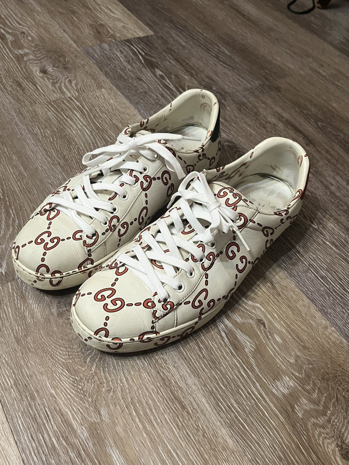 Gucci Ace White/RedMonogram Sneakers Red/Green Heel