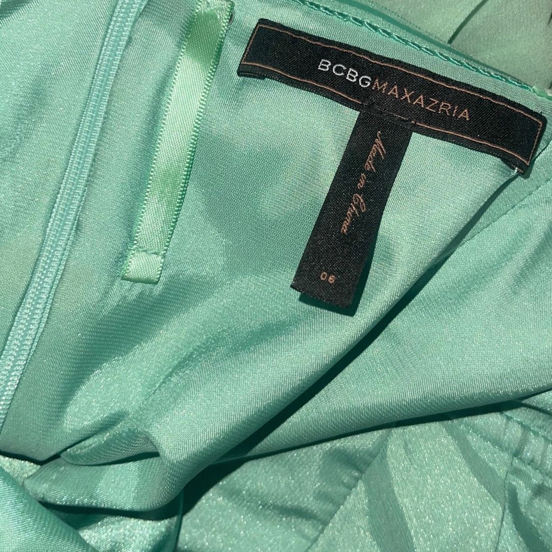 Bcbgmaxazria Green Chiffon Silk Evening Mini Strapless Dress SZ 6 Prom Size M / US 6-8 / IT 42-44 - 5 Thumbnail