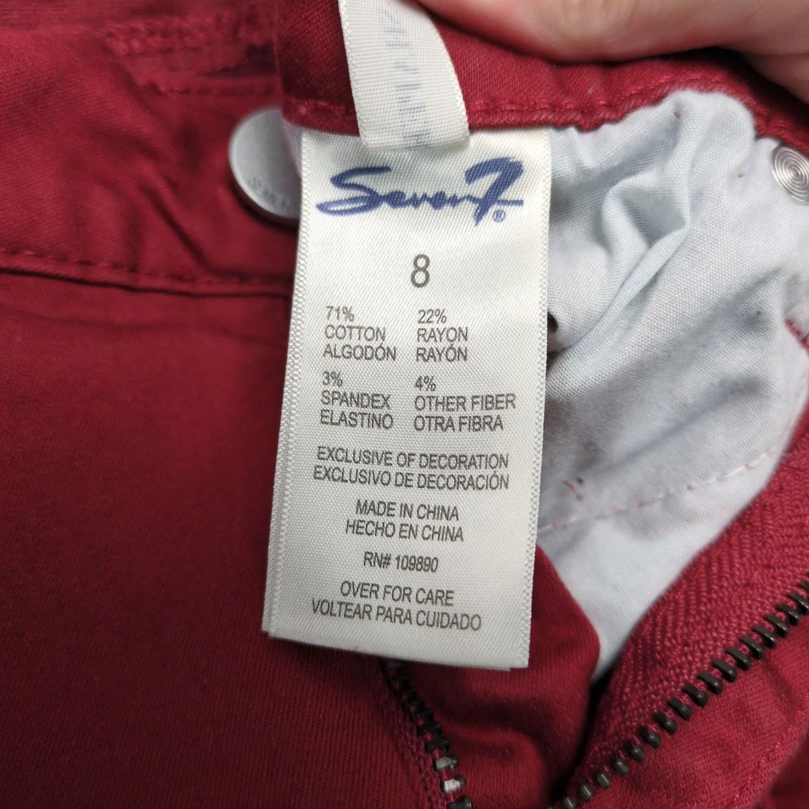 Seven 7 Seven7 High Rise Skinny Burgundy Jeans Womens 8 Booty-Shaper Size 30" / US 8 / IT 44 - 3 Thumbnail