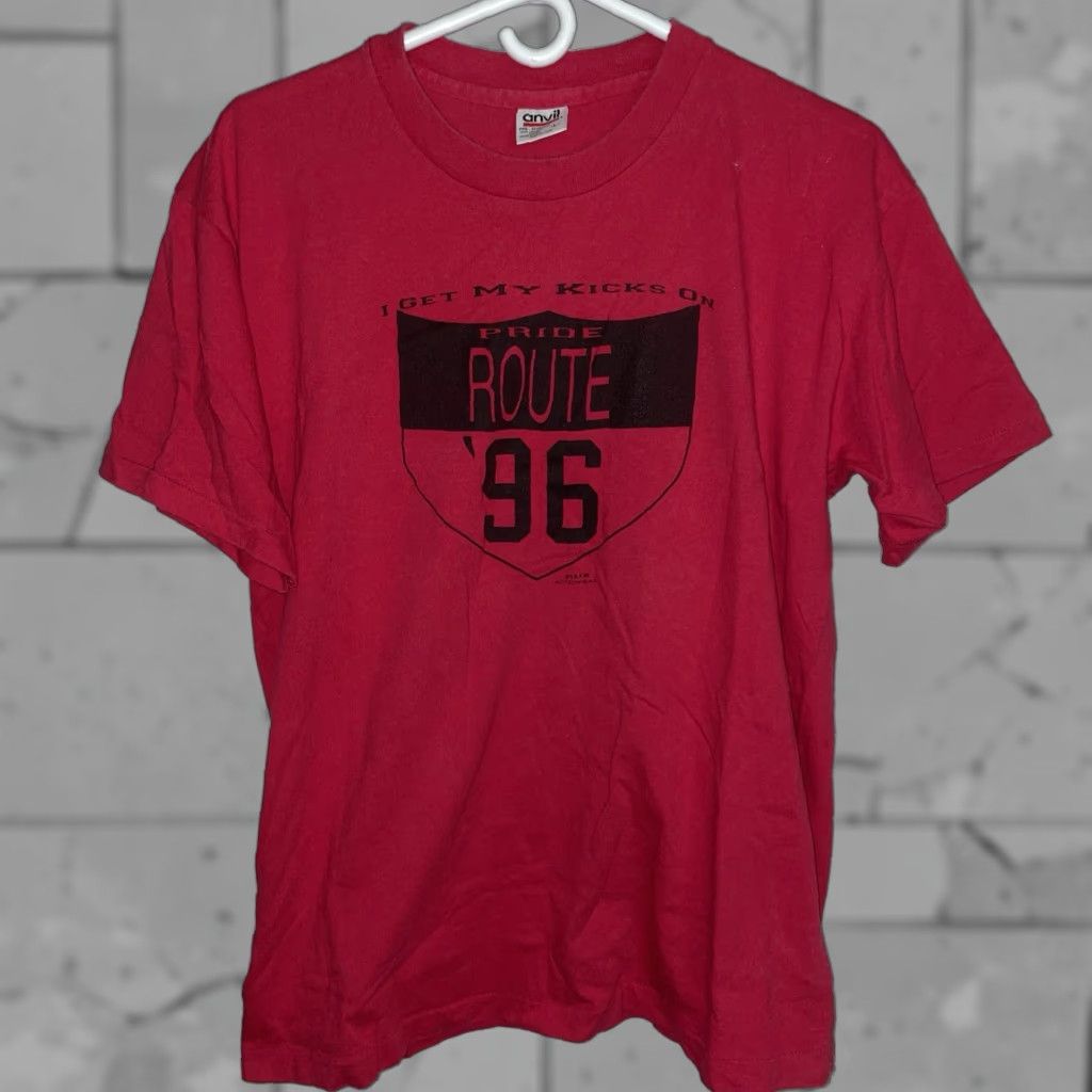 Anvil VTG Anvil Tee Route 96 Graphic Proud USA Red Mens Size L Cotton Single Stitch Shirt Size US L / EU 52-54 / 3 - 1 Thumbnail