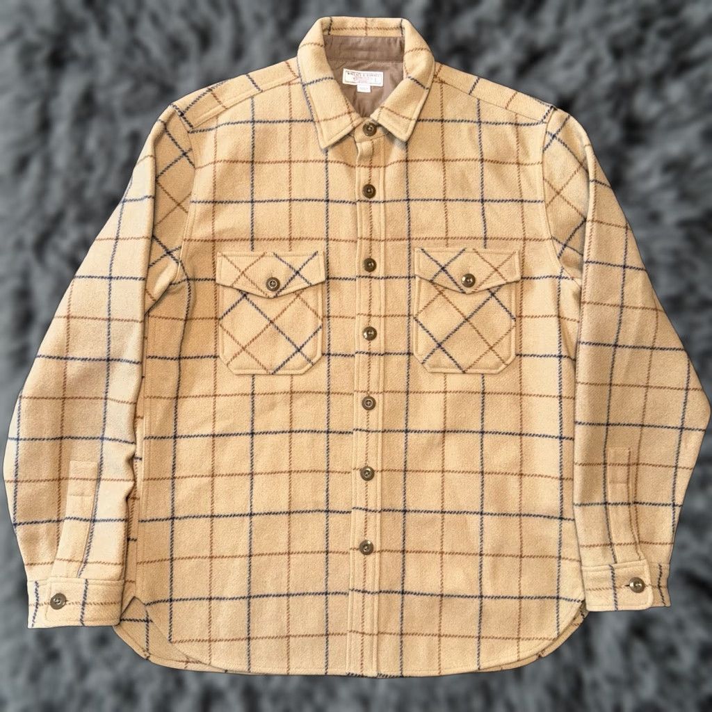 Wallace & Barnes VINTAGE Wallace & Barnes Mens Large Flannel Shirt Jacket Beige Wool Plaid Tweed Shirt Jacket Mens L Size US L / EU 52-54 / 3 - 1 Thumbnail