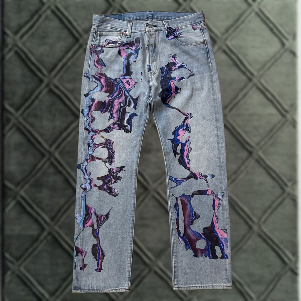 Levi's VINTAGE Levi’s 501 Jeans Men 33x31 Denim Blue 5-Pocket Regular Straight Logo Geometric 90s Hip Hop Art USA Irregular NWOT Jegns? Size US 33 - 1 Thumbnail