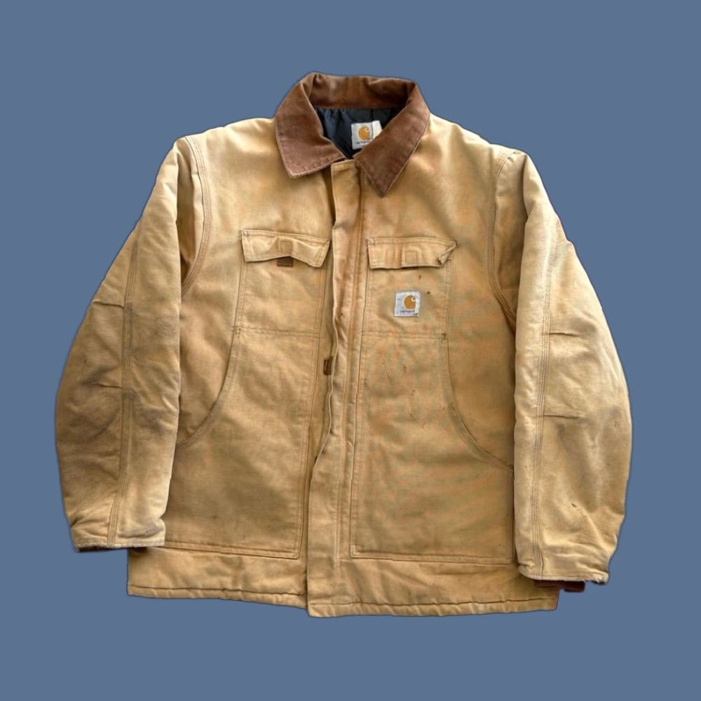 VINTAGE Carhartt CQ186 Quilt Lined Chore Jacket Regular Size 50 Brown Distressed Workwear 90s Men Jacket