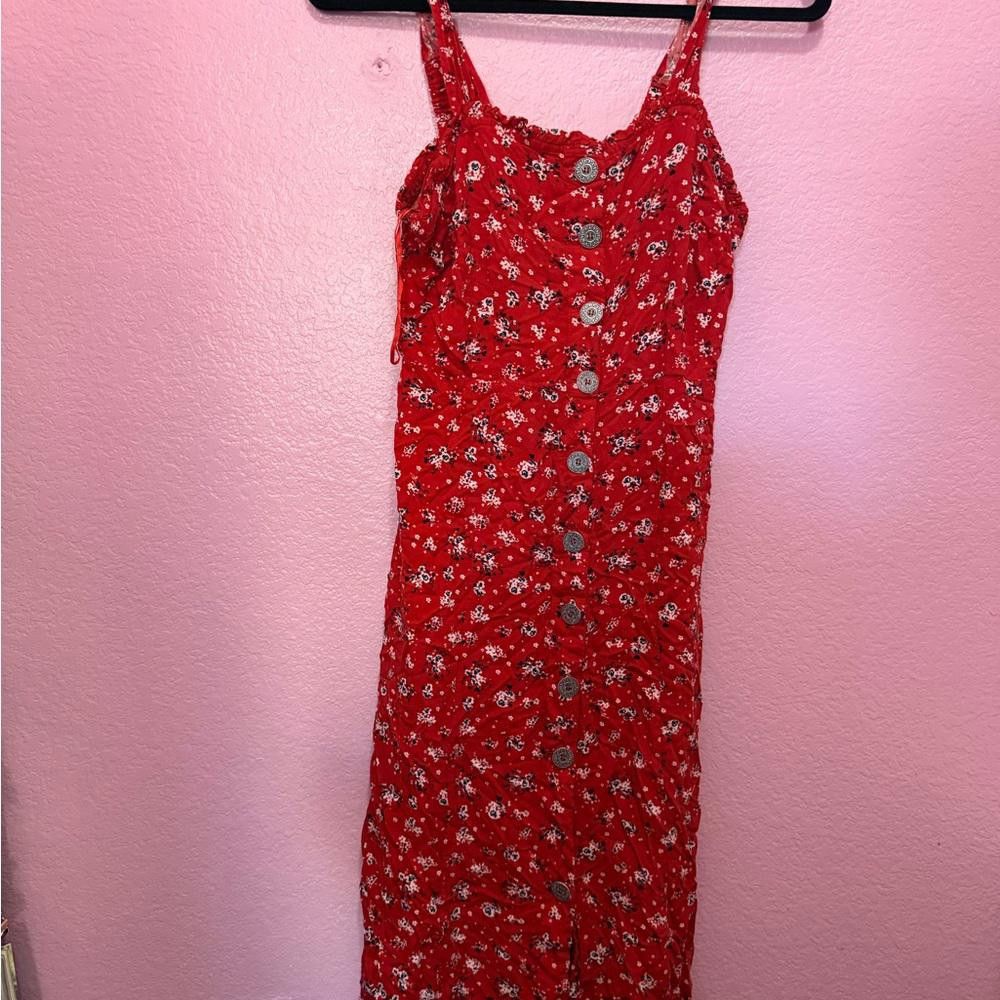 Designer Charming Floral Print Red Maxi Dress Size M / US 6-8 / IT 42-44 - 1 Thumbnail