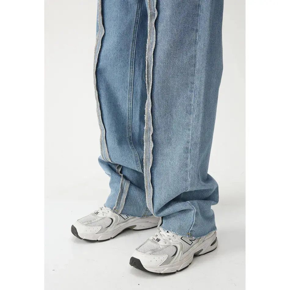 Japanese Brand Retro loose patchwork fringed jeans Size US 32 / EU 48 - 2 Thumbnail