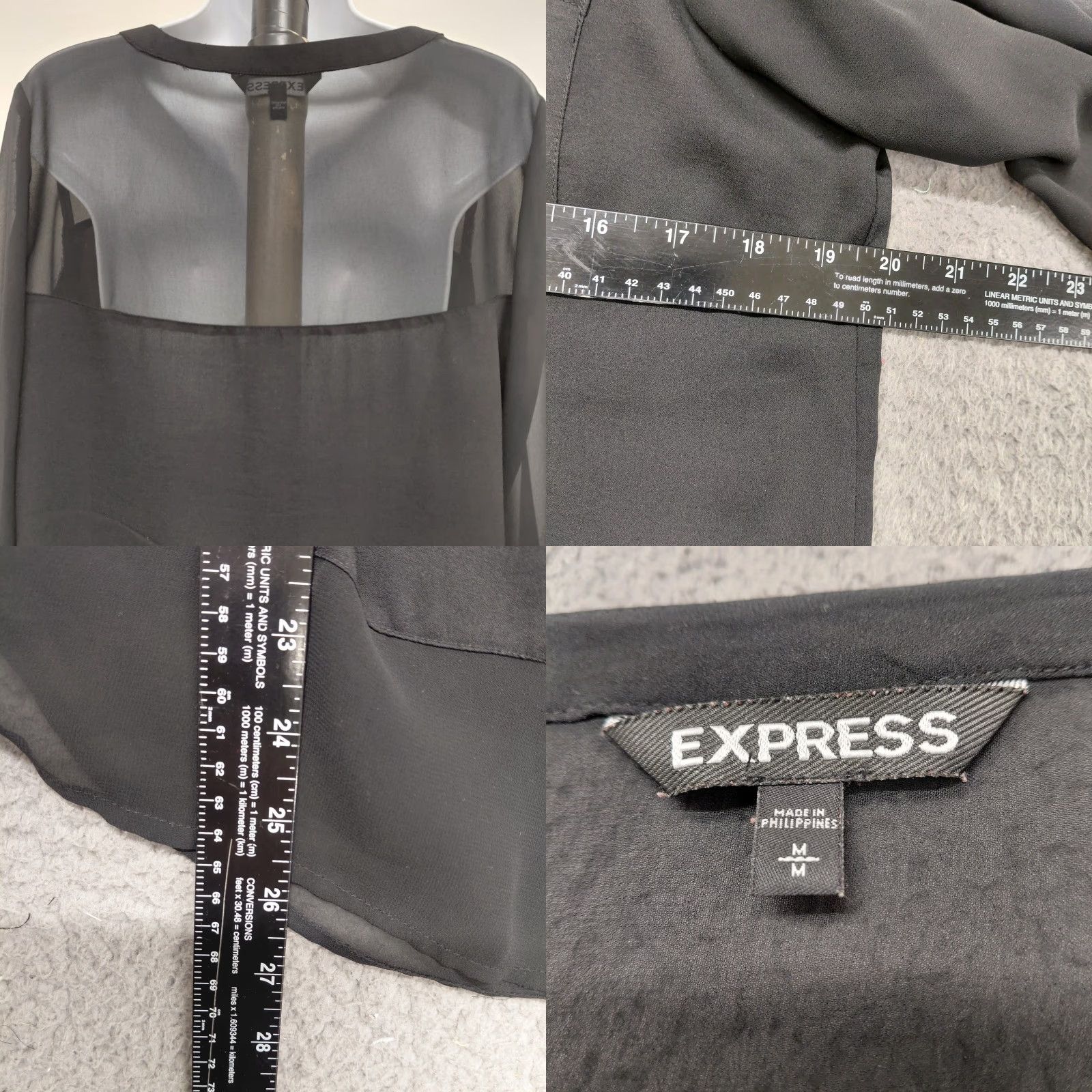 Express Express Blouse Top Womens Medium Black Sheer Chiffon Front Pockets 100 Poly Blouse Size M / US 6-8 / IT 42-44 - 8 Thumbnail