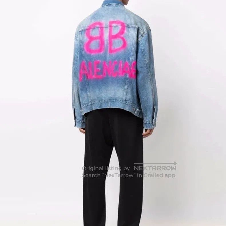 Balenciaga Balenciaga Blue spray paint effect logo print denim jacket Size US XS / EU 42 / 0 - 1 Thumbnail