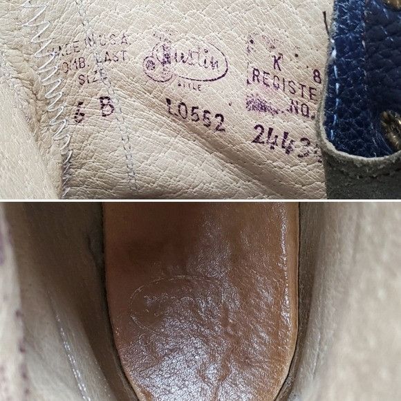 Justin Boots × Vintage Vintage 70s Western Navy Blue Bullhide British Tan Boots Size US 6 / IT 36 - 7 Thumbnail