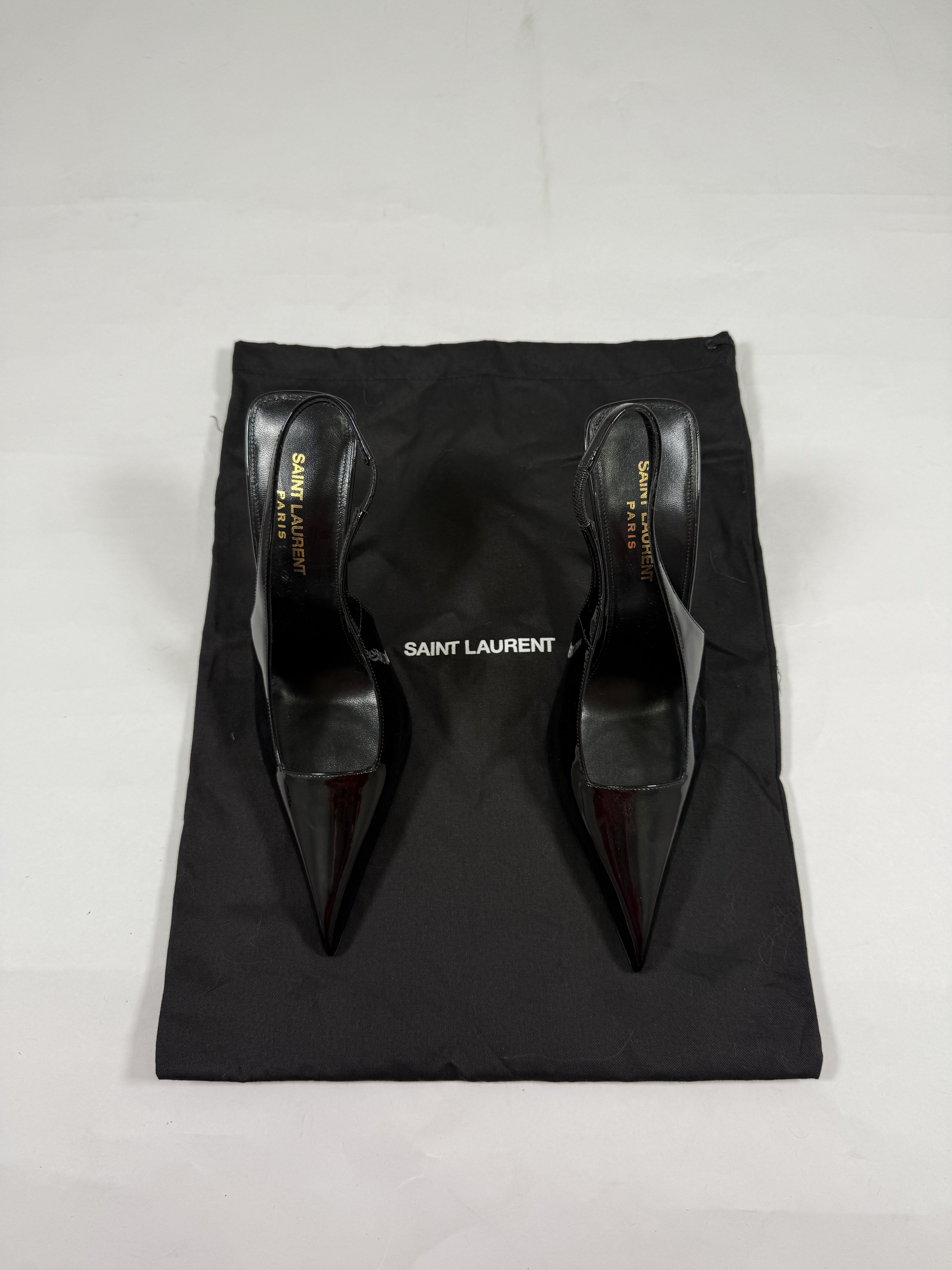 Yves Saint Laurent YSL SAINT LAURENT KISS 105 SLINGBACK PUMPS PATENT LEATHER Size US 6.5 / IT 36.5 - 2 Thumbnail