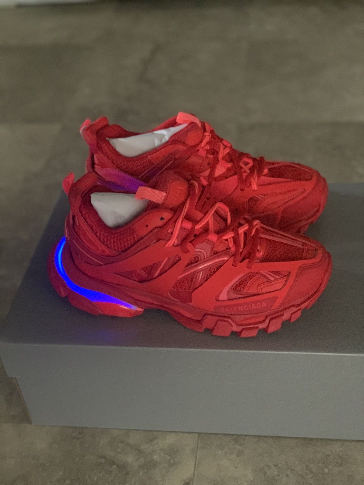 image of Balenciaga Red Led Light Up Track Sneakers, Men's (Size 7)