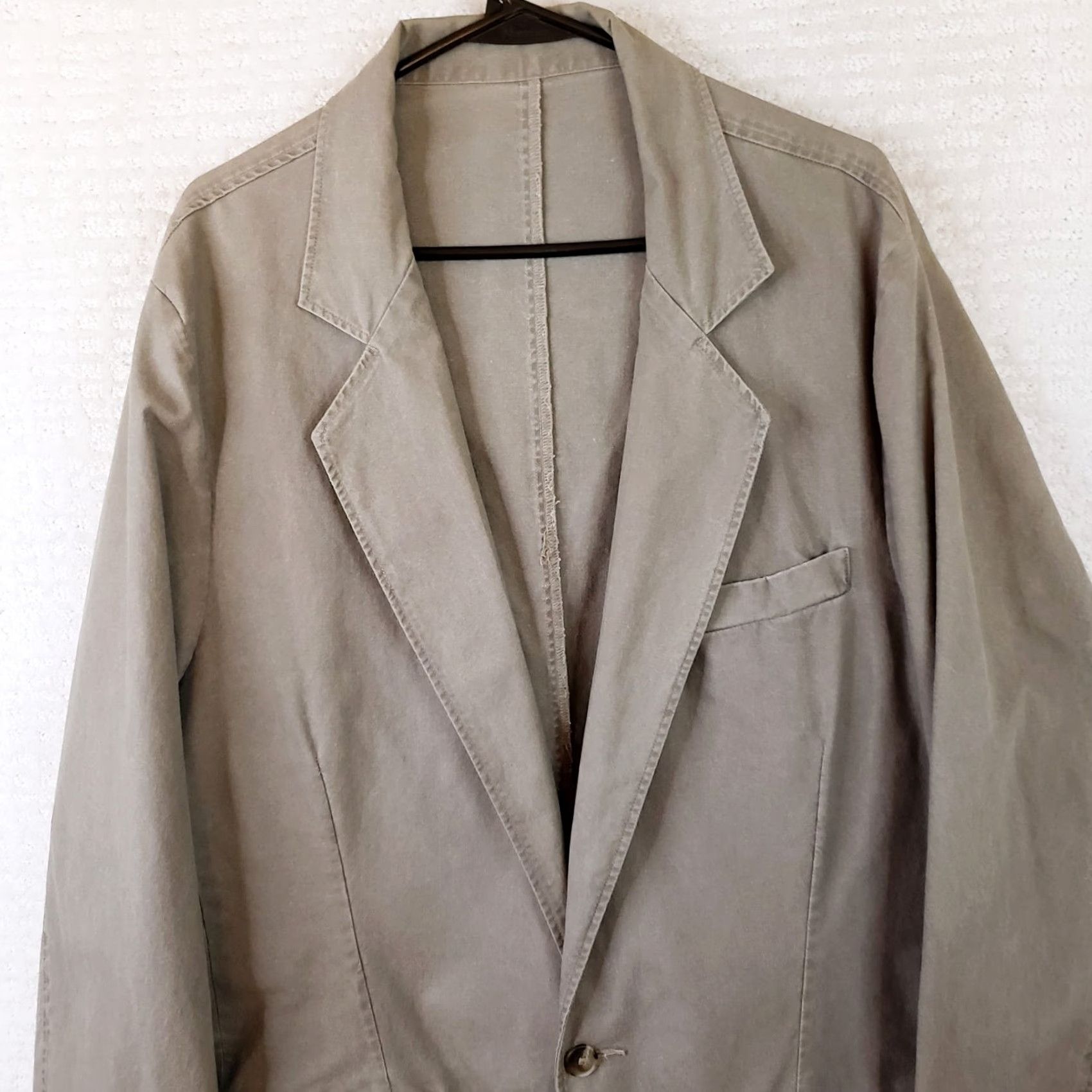 Vintage L.L. Bean Blazer Sport Coat Khaki Unlined 2 Button Front 44L Long Mens Cadet Regular Cotton Twill Jacket Size 44R - 2 Thumbnail