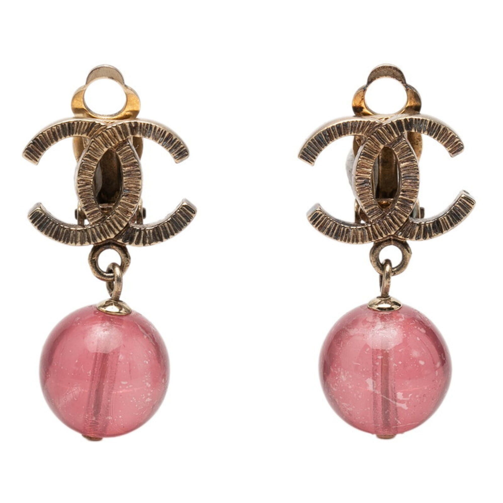 Chanel Chanel Coco Mark Swing Earrings, 10P Engraving, Gold, Pink Metal, Plastic, Women's CHANEL Size ONE SIZE - 1 Thumbnail
