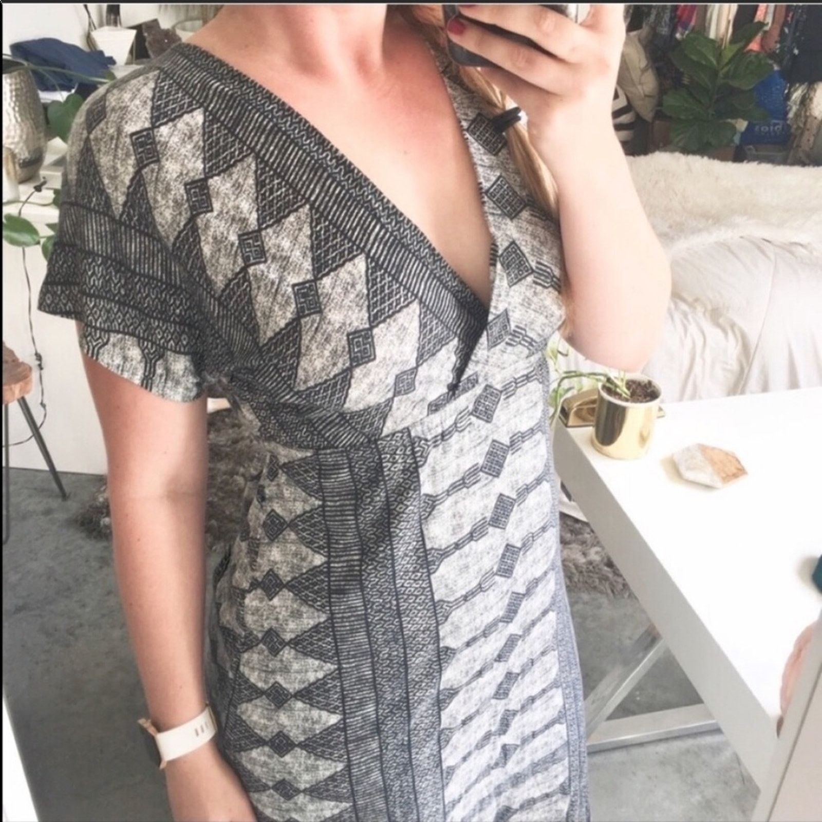 Anthropologie NEW ANTHROPOLOGIE Tracy Reese Tribal Grey Black White Dress Size M / US 6-8 / IT 42-44 - 5 Thumbnail