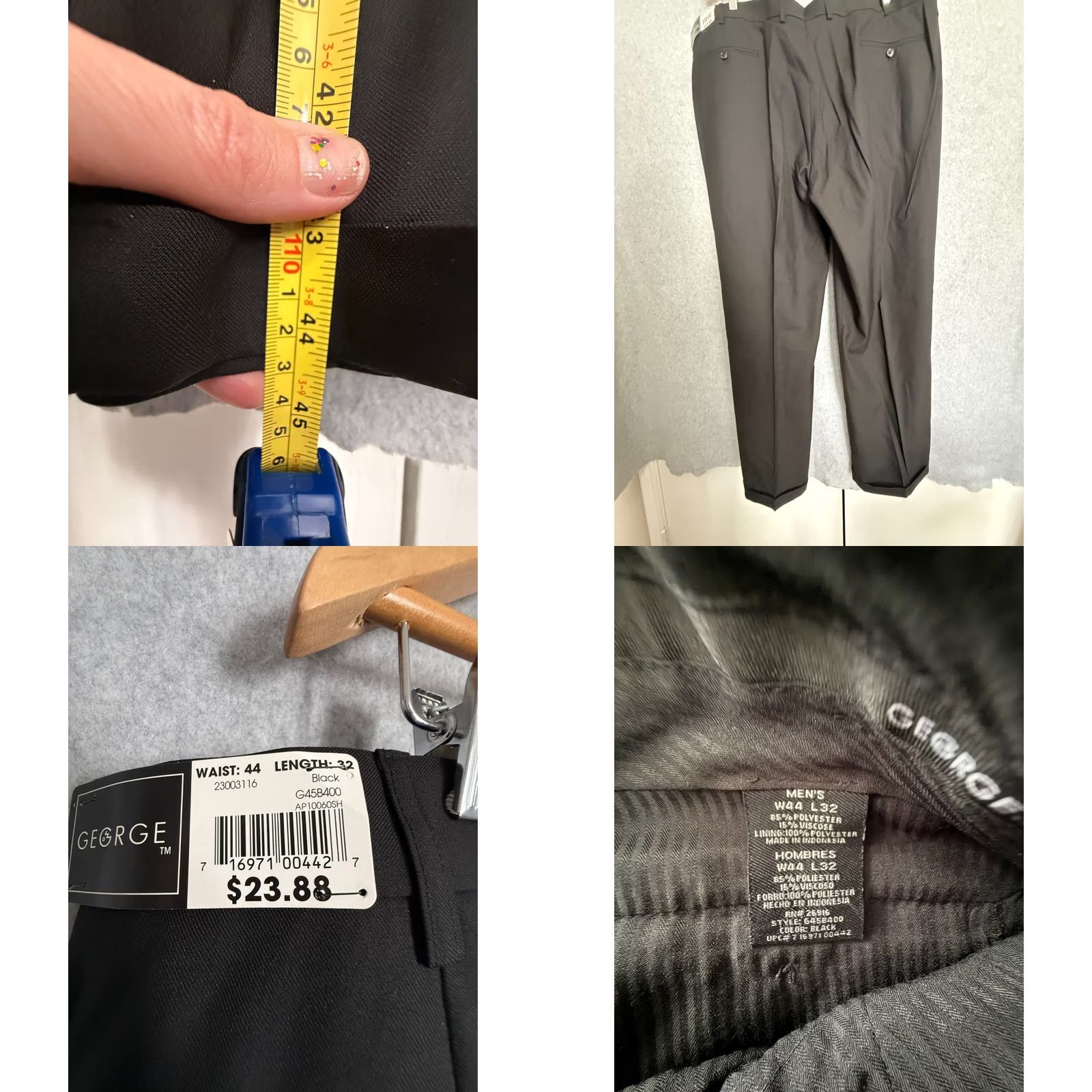 George George Suit Men's Jacket 40R Pants 44x32 Black Set Wrinkle Free NWT Size 40R - 11 Thumbnail