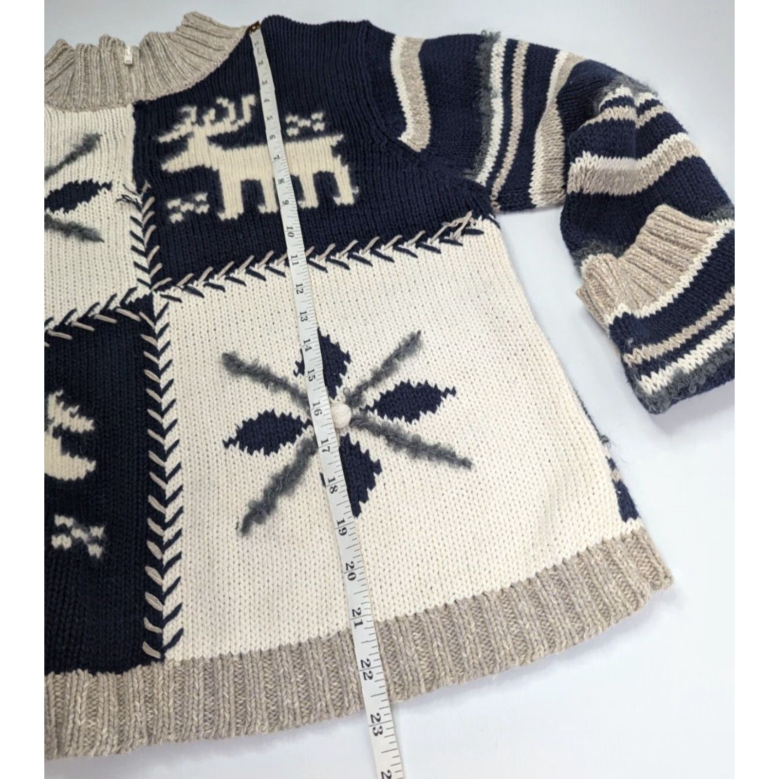 Vintage VINTAGE Lauren Hansen Women's Large Quarter Zip Knitted Christmas Sweater Ramie Size L / US 10 / IT 46 - 4 Thumbnail