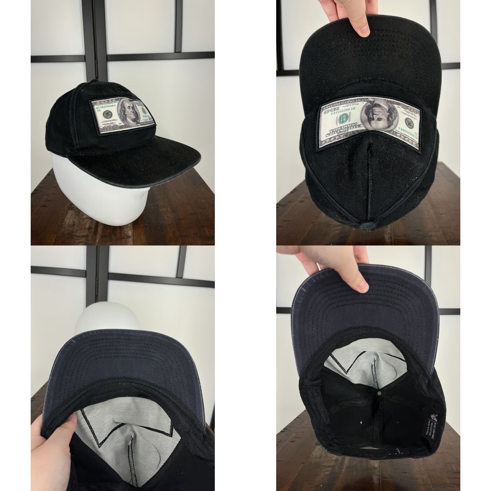 Vintage ACE Cap Inc Hat Cap Snap Back Adult One Size Black 100% Cotton Money Outdoor Size ONE SIZE - 8 Thumbnail