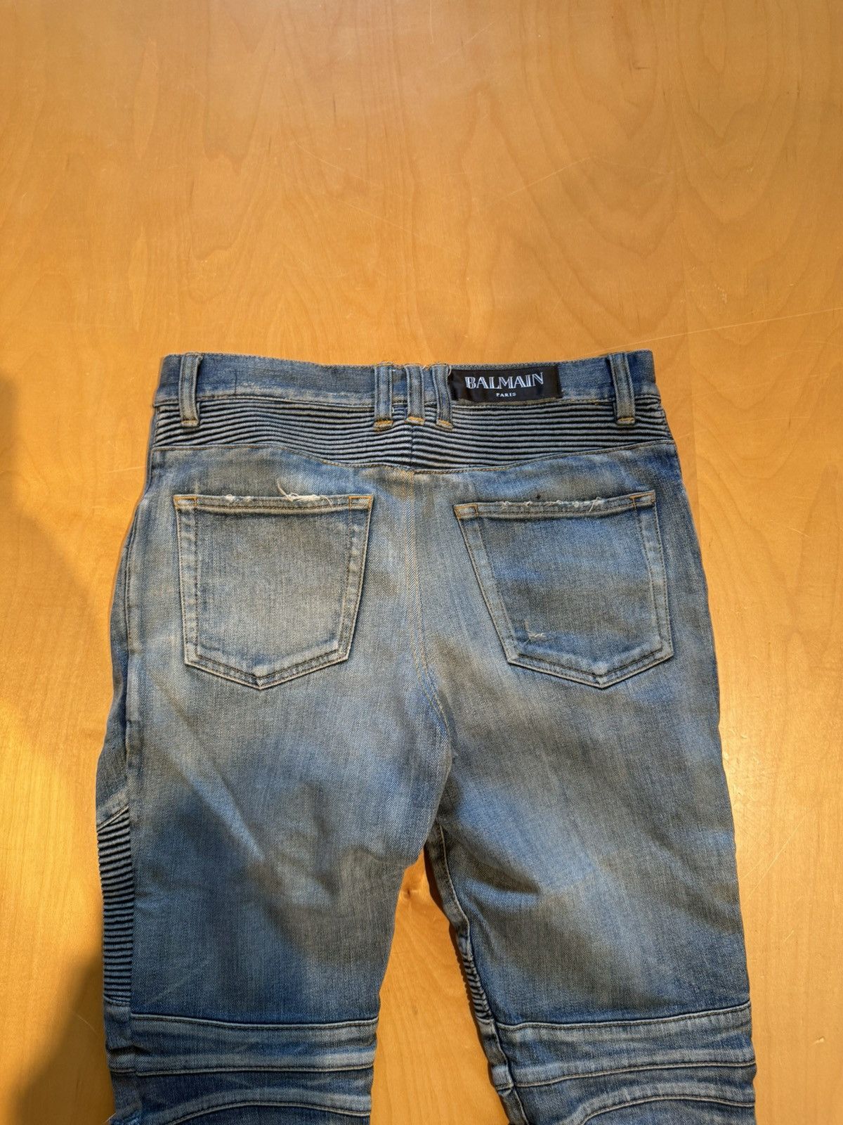 Balmain Balmain biker denim distressed blue fade Size US 31 - 15 Thumbnail