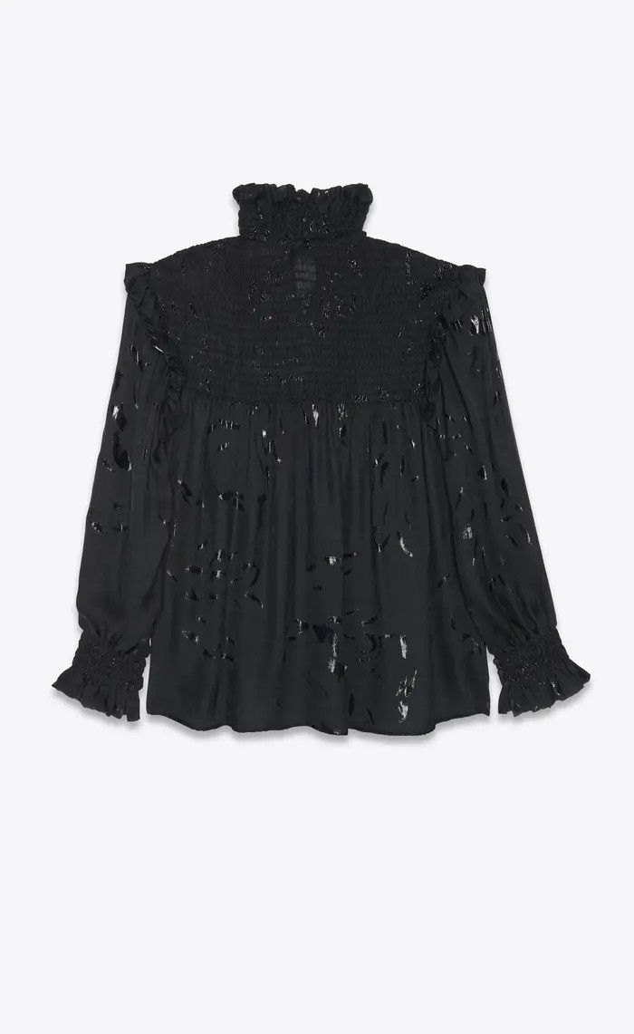o1bcso1str0625 Smocked Blouse In Floral Shadow in Black