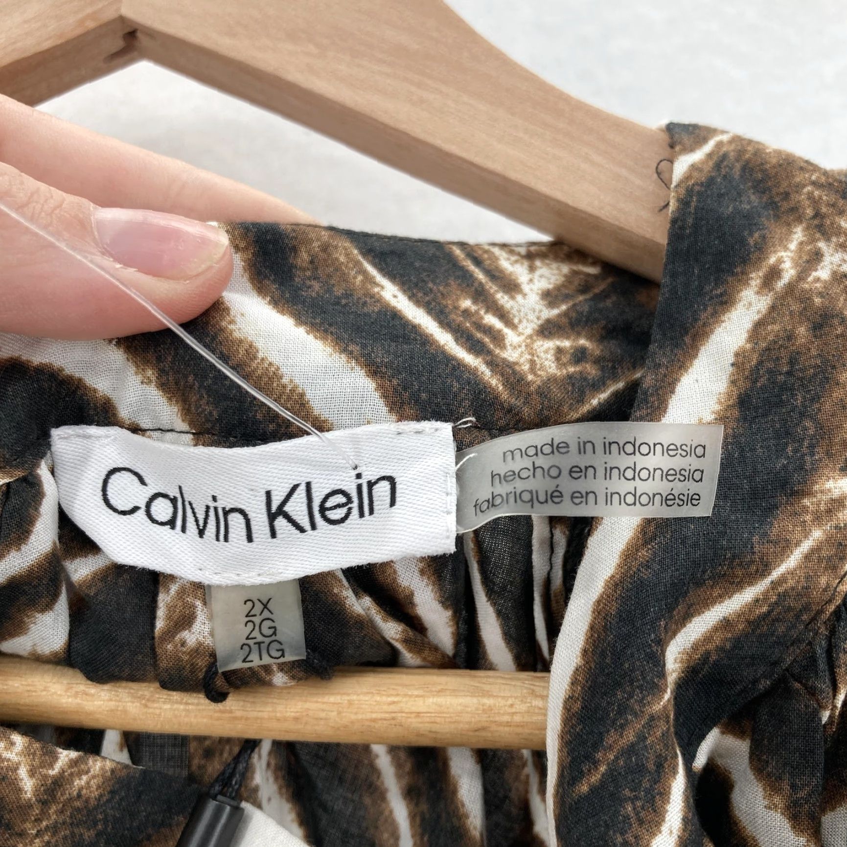 Calvin Klein Calvin Klein Blouse Womens 2X Brown Zebra Print Cotton Peasant Boho Career Work Shirt Womens 2X Brown Zebra Print Cotton Peasant Boho Career Work Size XXL / US 16-18 / IT 52-54 - 4 Thumbnail