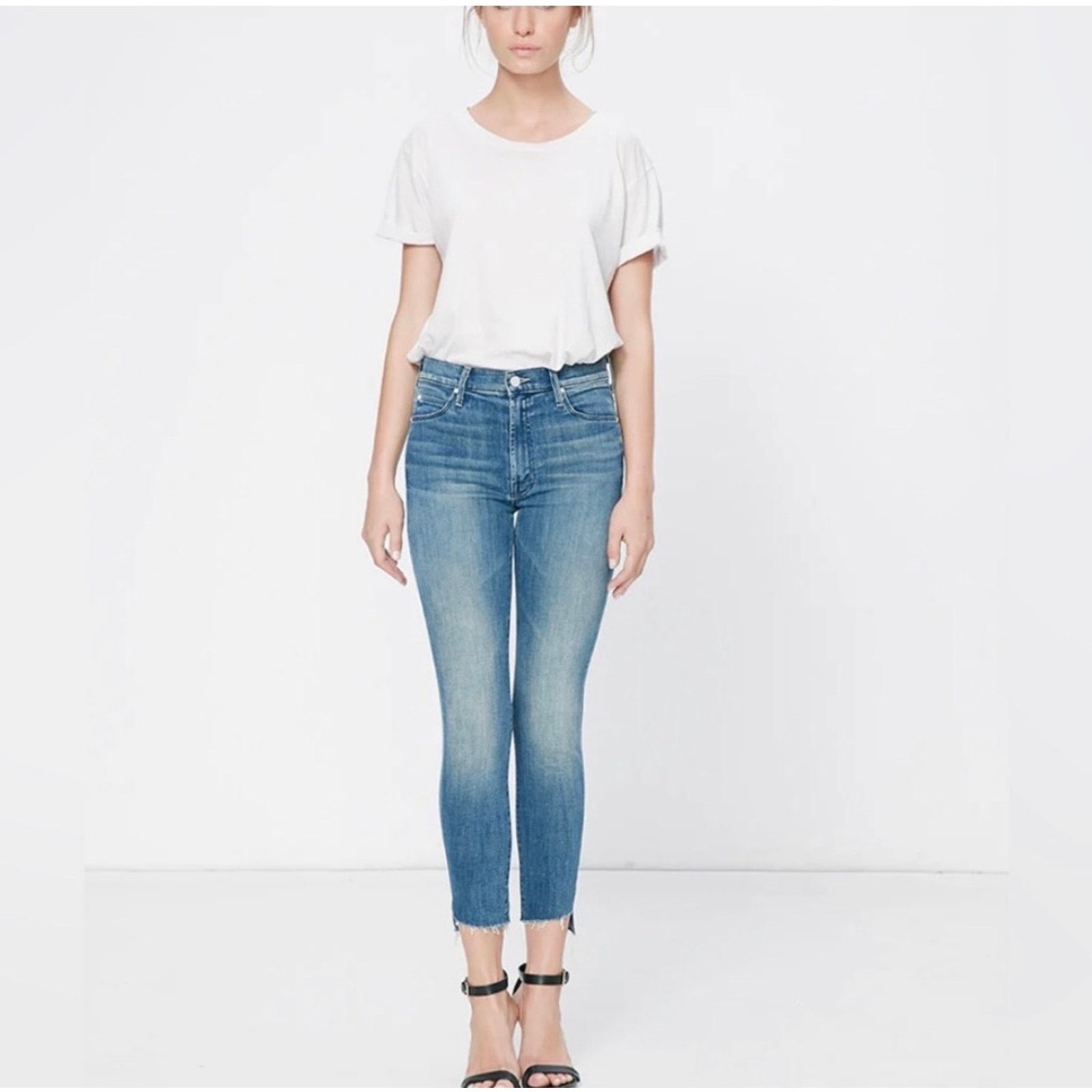 MOTHER MOTHER The Stunner Zip Ankle Step Fray Blue Jeans Denim 26 Size 26" / US 2 / IT 38 - 2 Thumbnail