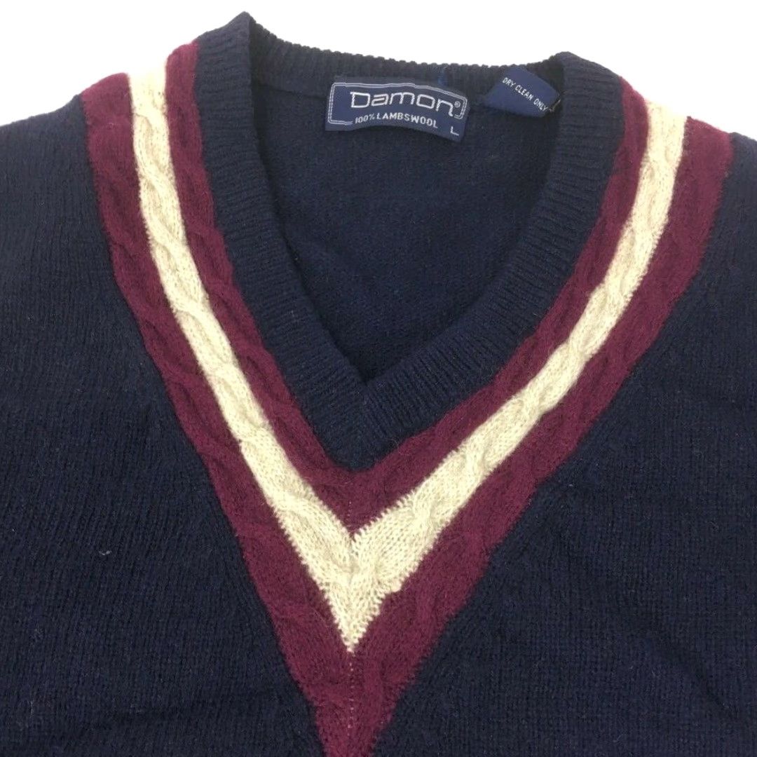 Vintage Vintage Damon Men’s Lambswool V-Neck Pullover Sweater M Navy Winter Casual Size US M / EU 48-50 / 2 - 7 Thumbnail