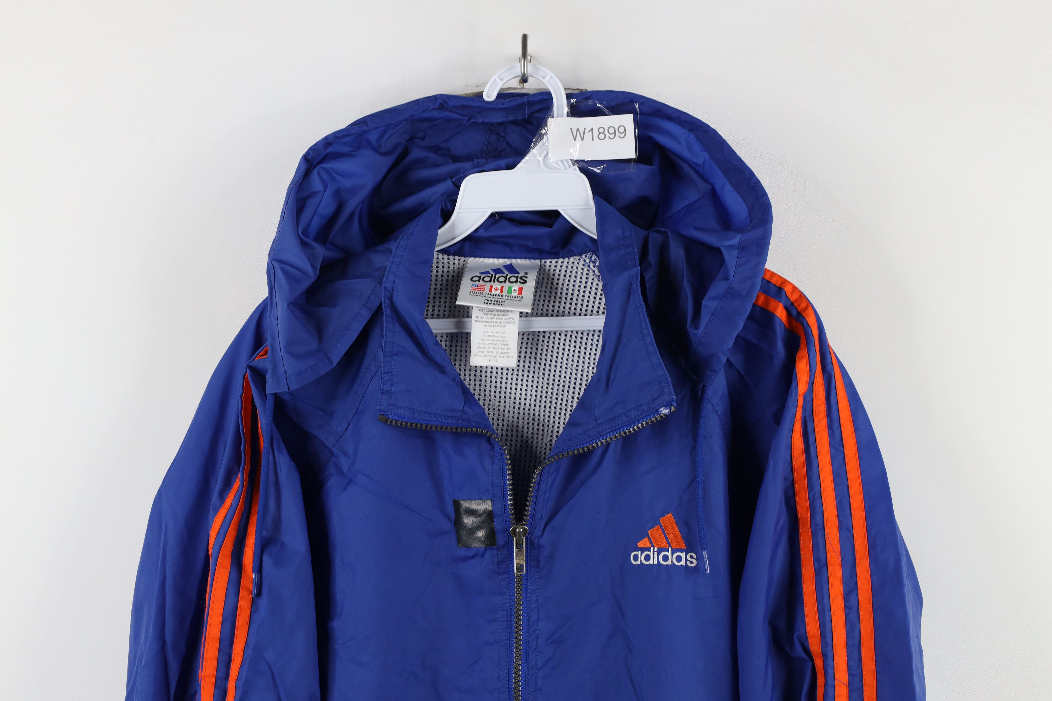 Adidas × Vintage Vintage 90s Adidas Spell Out Hooded Windbreaker Jacket Blue Size US XL / EU 56 / 4 - 2 Thumbnail
